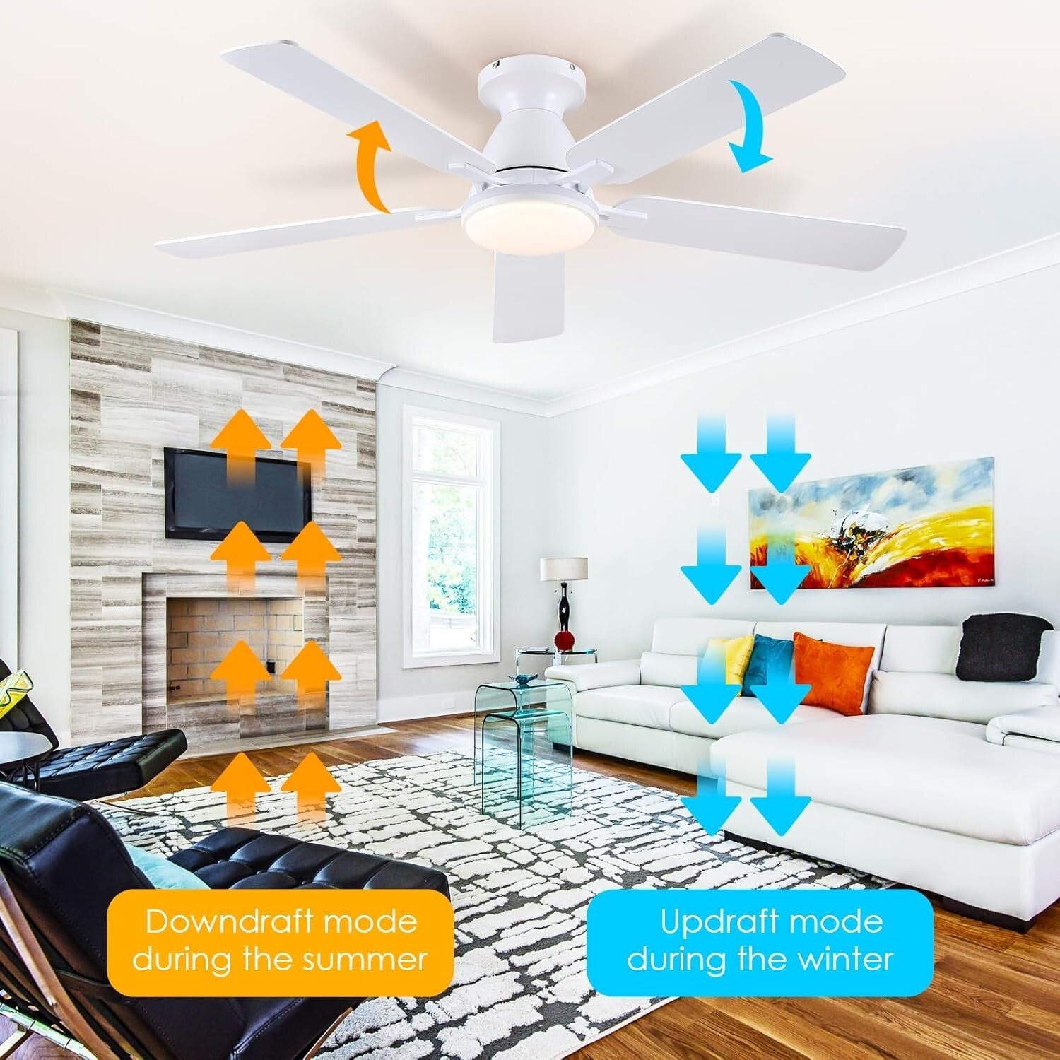 52" RGB Low Profile Ceiling Fan with LED Light & Remote Control - Sleek Design