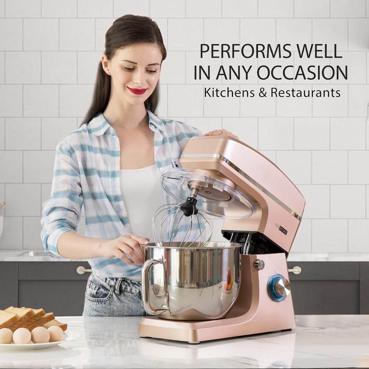 High Performance 7.5QT Electric Food Mixer - 660 Watts in Elegant Champagne