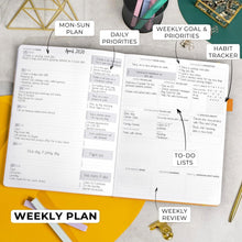 Load image into Gallery viewer, Luxurious A4 Undated Planner Pro: Weekly &amp; Monthly Organizer in Amber Yellow