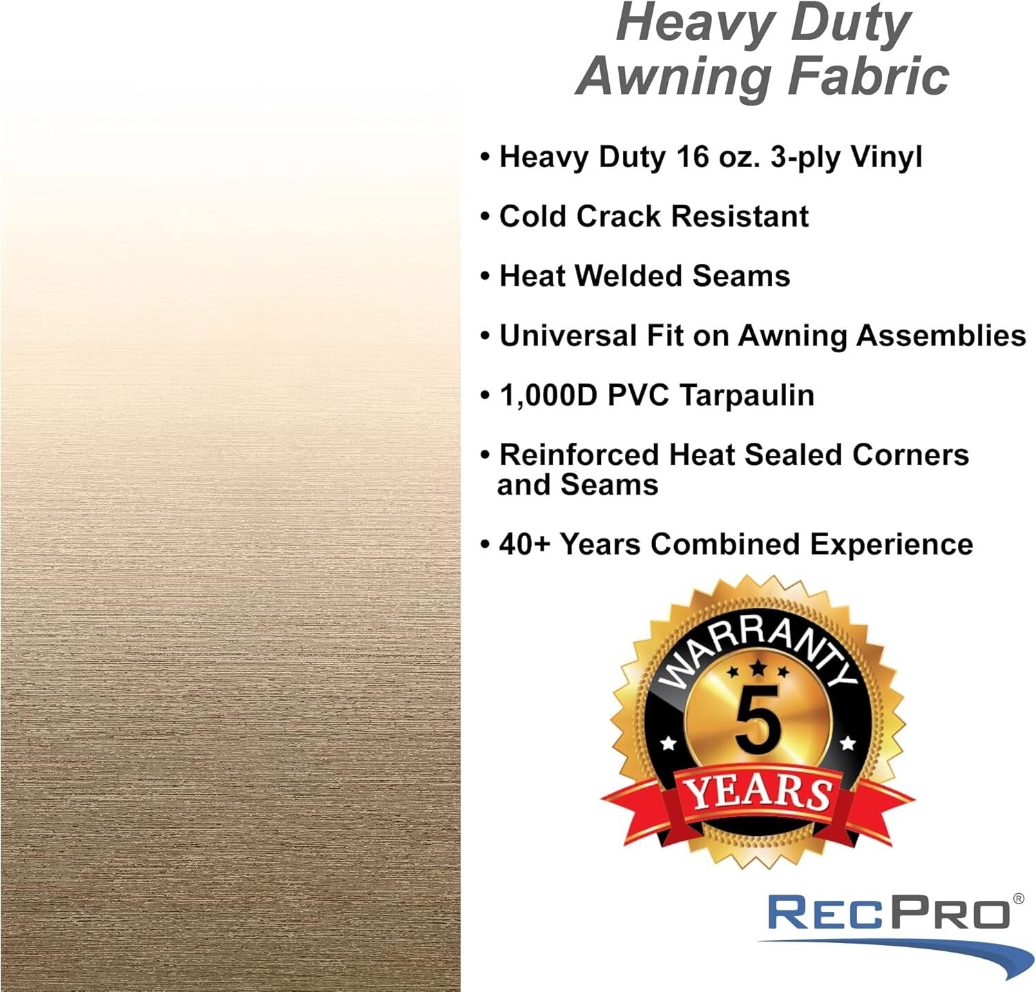 Universal Fit Tan Vinyl Awning: 17ft Replacement Fabric for RVs, Flame Retardant