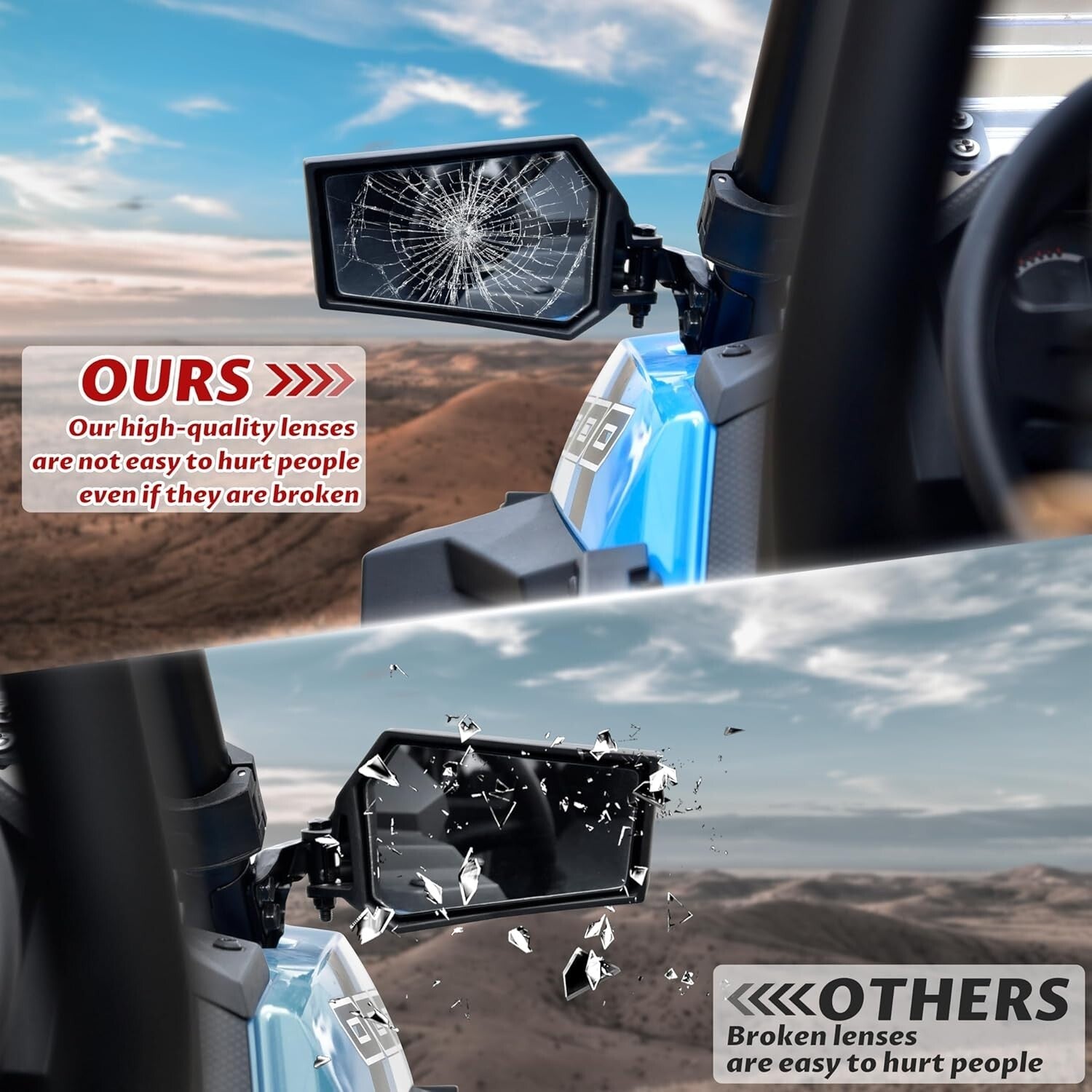 Folding Rearview Side Mirrors for Polaris RZR XP1000 & S1000, Lightweight Design