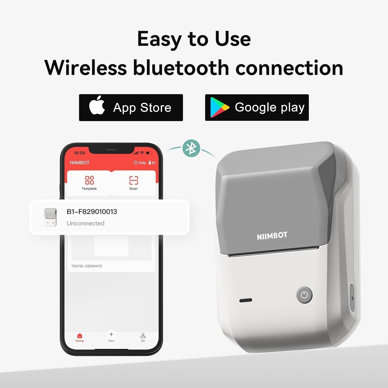 Efficient Gray-White Label Maker with Bluetooth & USB - Ideal for Small Business