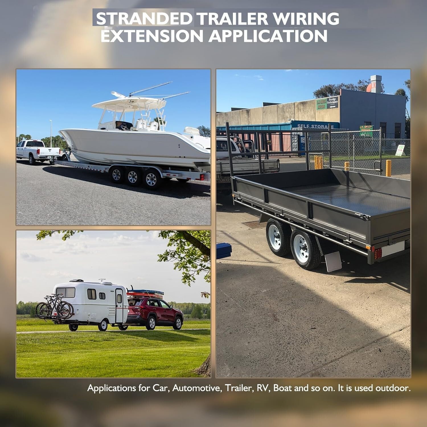 60V Thermoplastic 14 AWG 100FT Trailer Wiring Harness - Ideal for RV and Boating