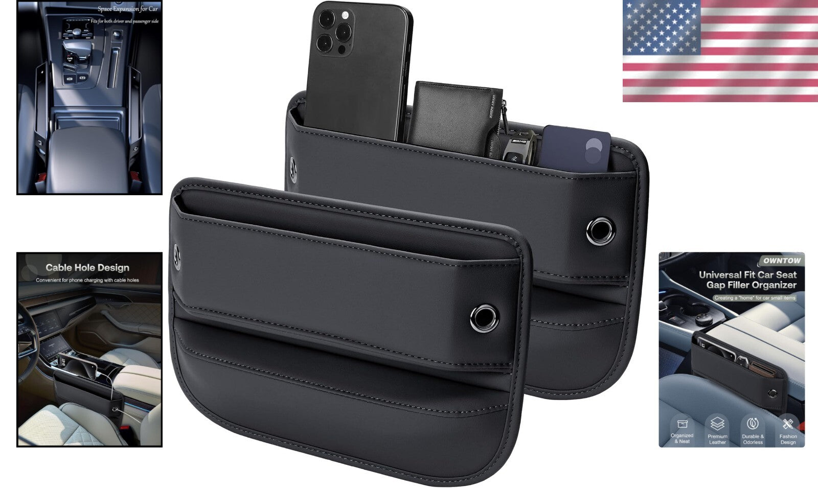 Elegant Leather Car Seat Organizer - 2-Pack Universal Gap Fillers for Interiors