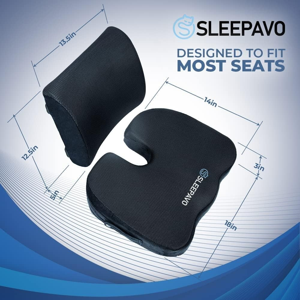 Orthopedic Memory Foam Seat Cushion for Back Pain Relief - Portable & Adjustable
