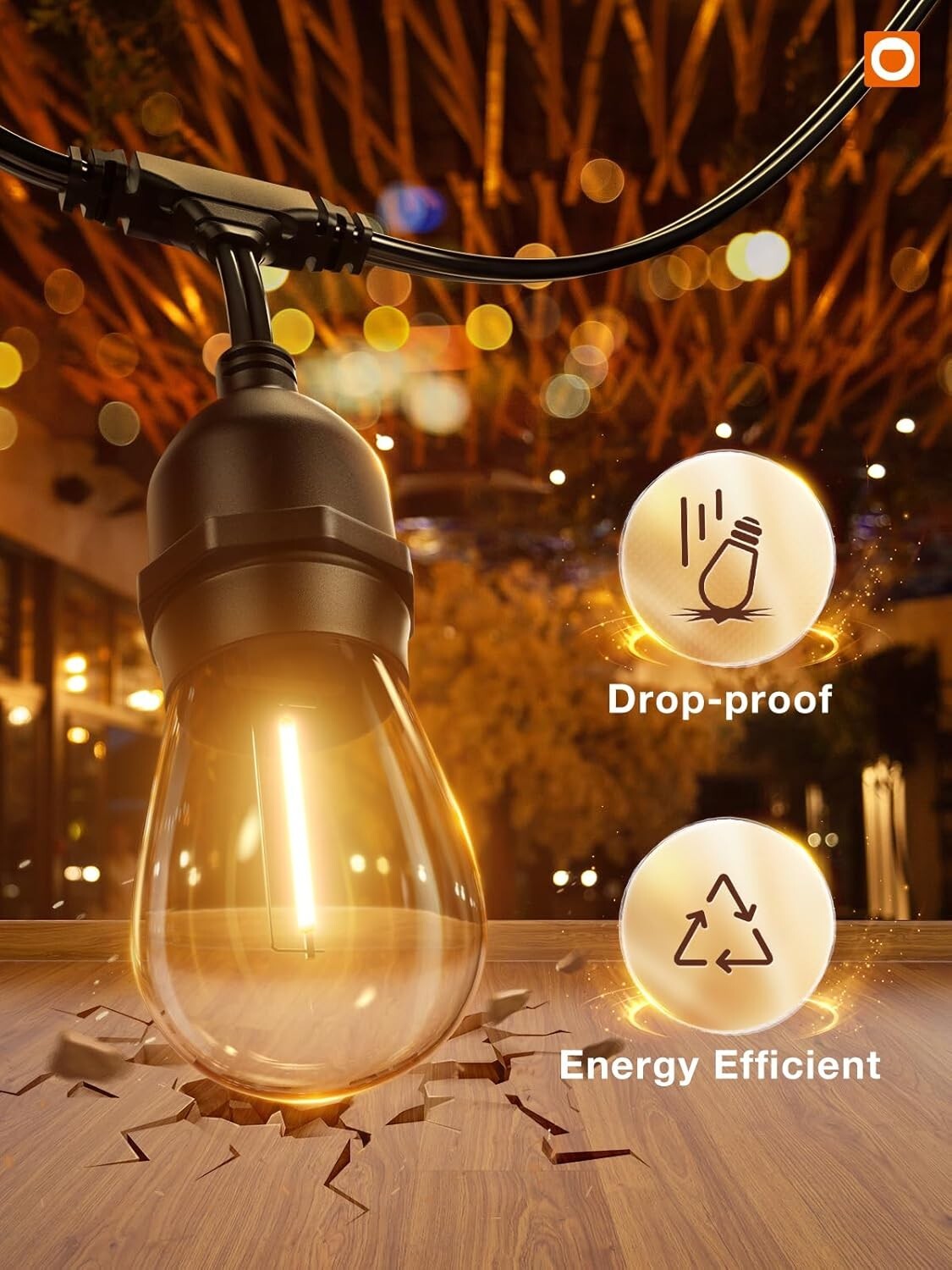 Commercial Grade 48FT LED Outdoor String Lights - Ideal for Gardens & Events