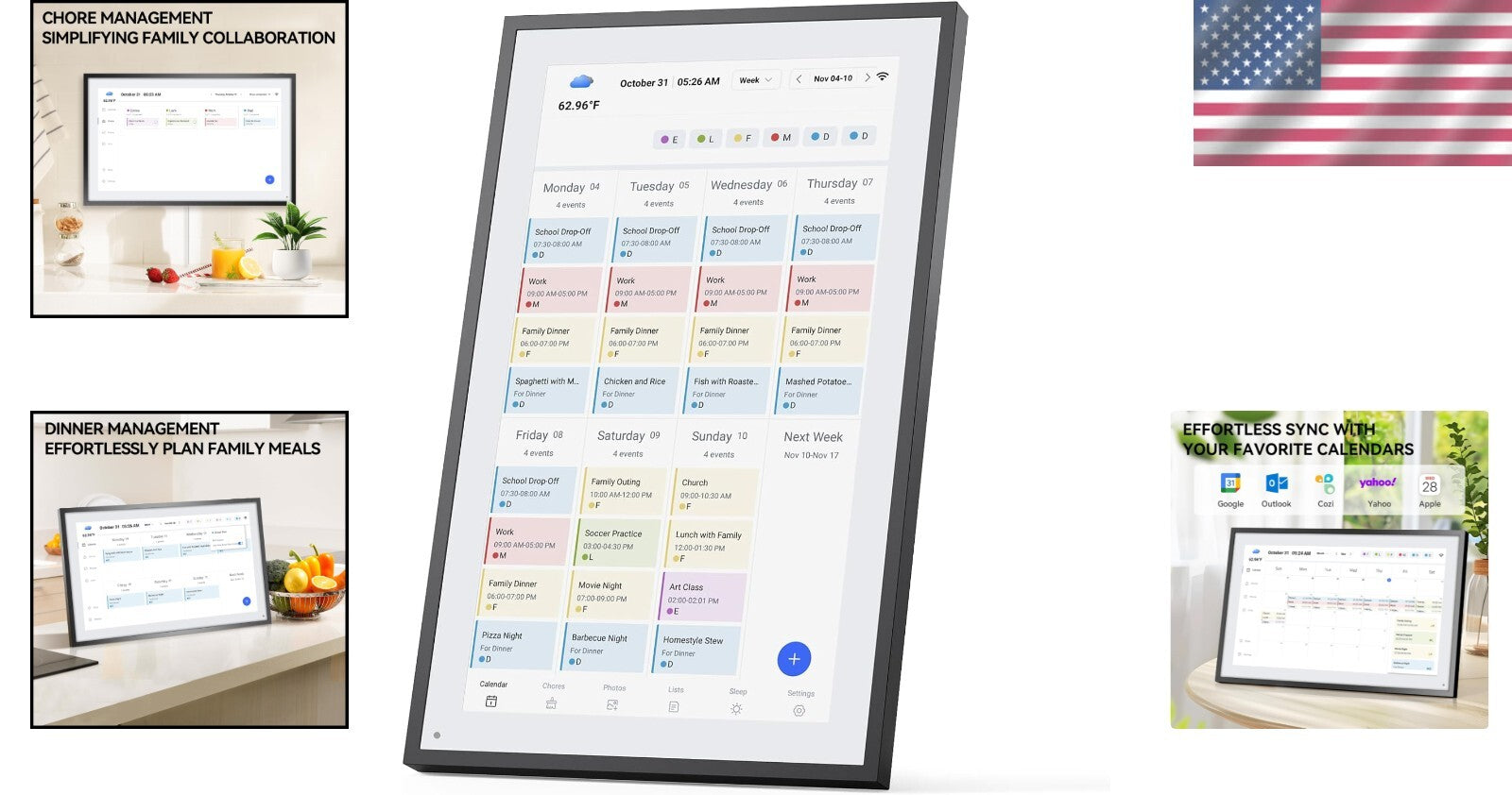 Wall-Mountable 21.5-Inch Digital Calendar & Chore Chart for Family Organization