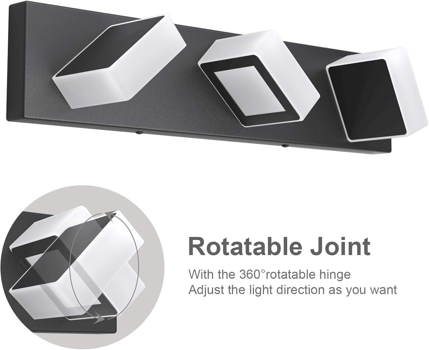 Energy Saving 3-Light LED Vanity Fixtures – Modern Black Bathroom Lighting