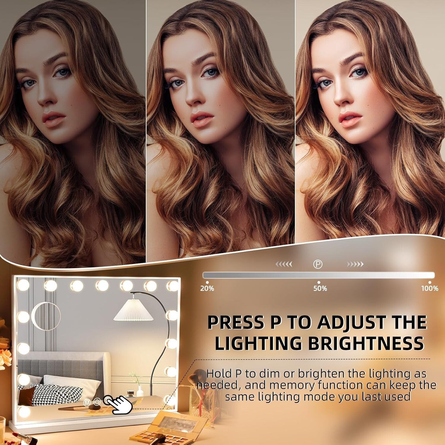 LED Lighted Makeup Mirror 22''x18'' with 10X Magnification & 3 Color Settings