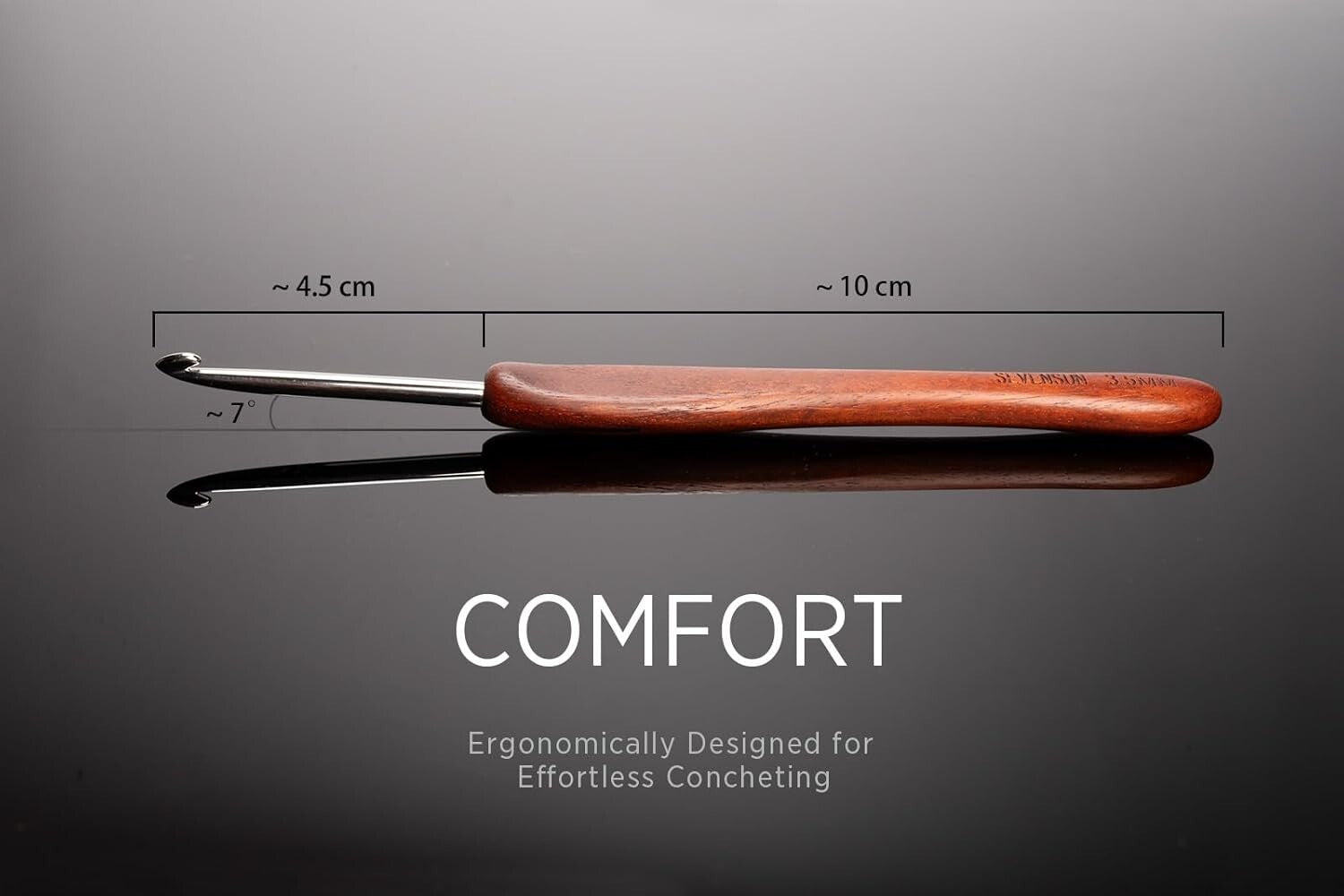 Ergonomic 5-Pack Crochet Hooks with Premium Stainless Steel & Bloodwood Handles