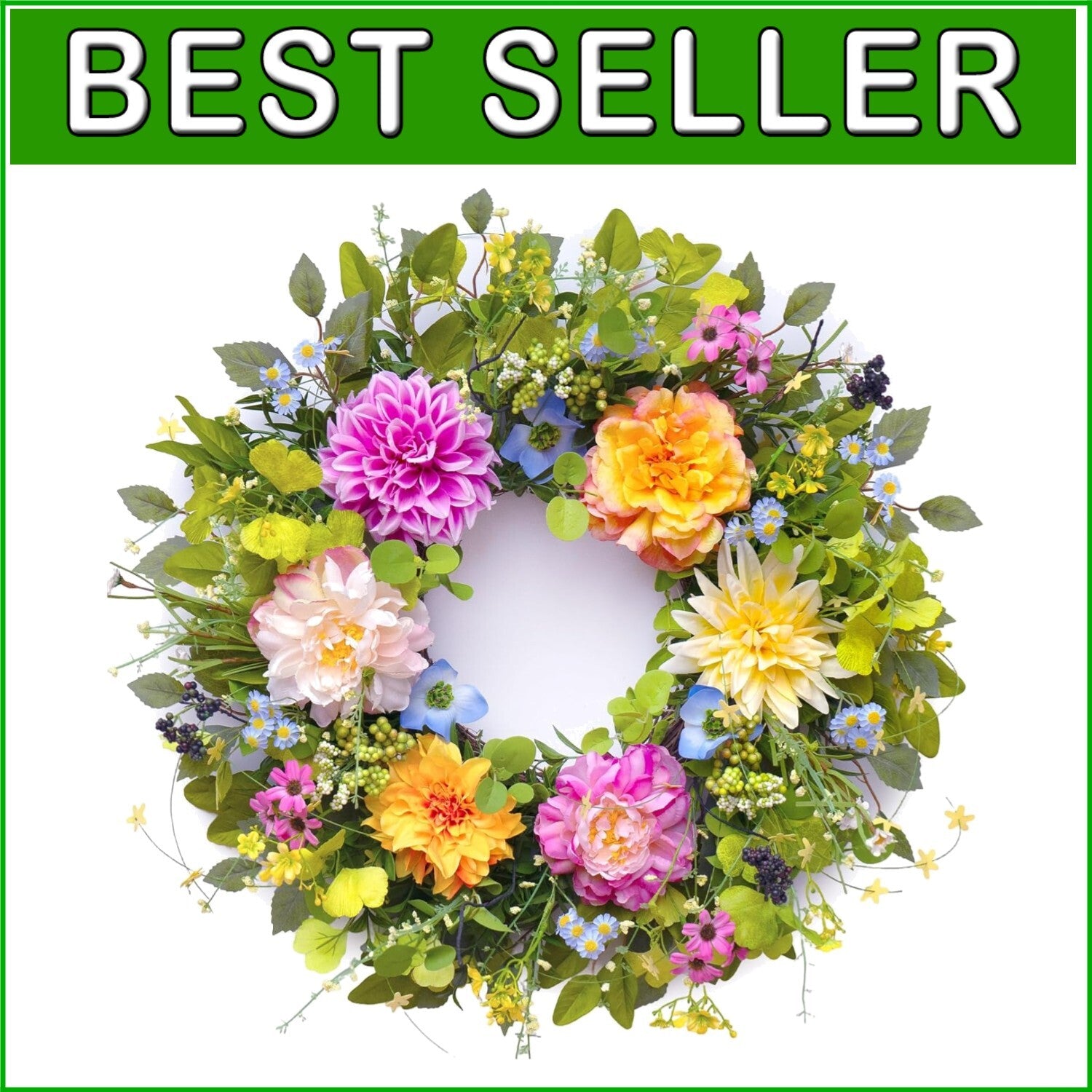 Durable Silk Spring Wreath with Peony & Dahlia - Perfect for Every Occasion