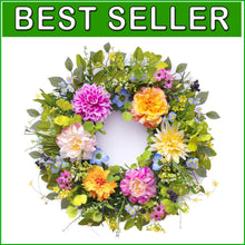 Load image into Gallery viewer, Durable Silk Spring Wreath with Peony &amp; Dahlia - Perfect for Every Occasion
