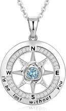 Load image into Gallery viewer, Engraved Rose Flower Compass Necklace for Women - Sterling Silver Gemstone Gift