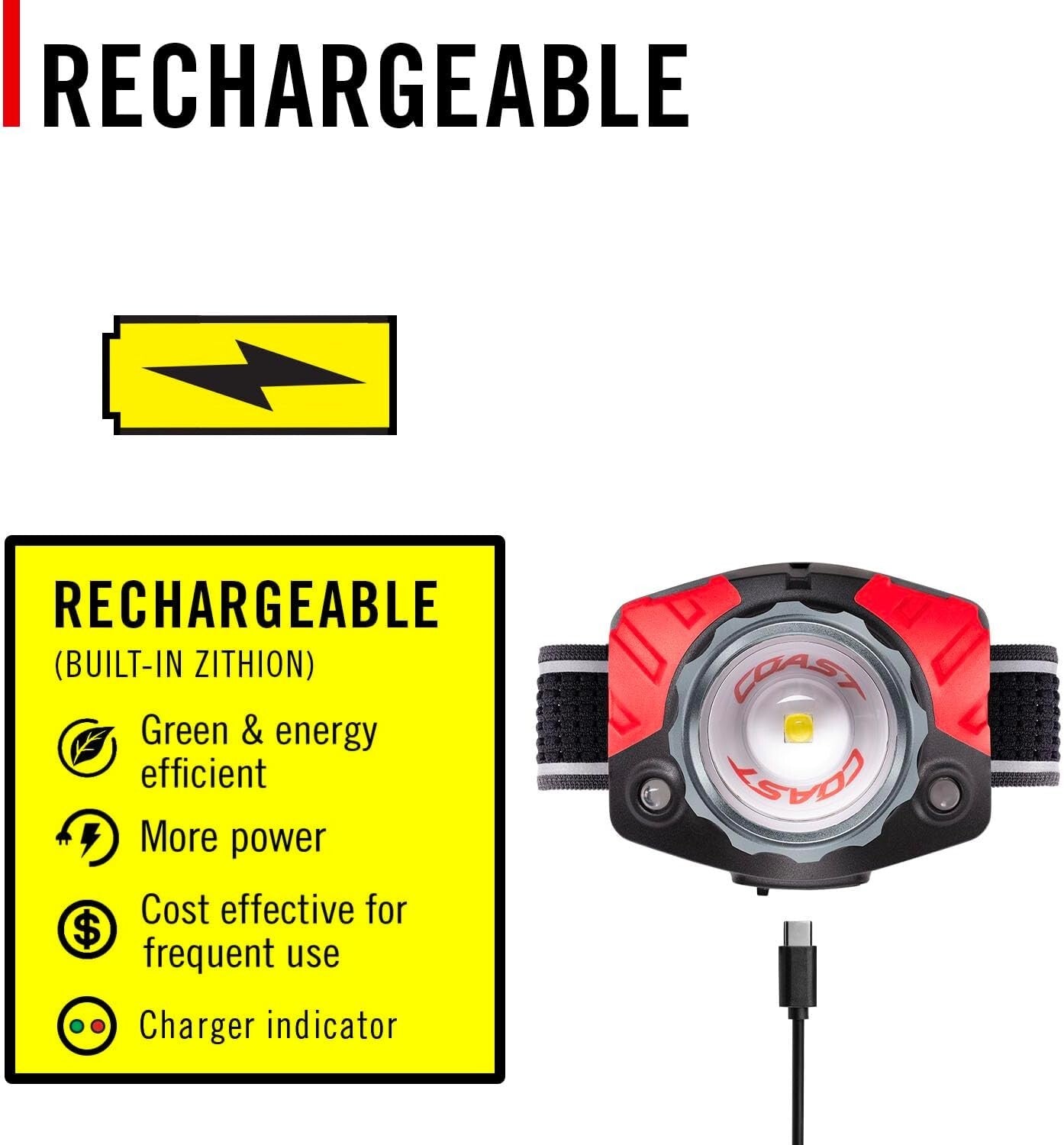 FL85R Waterproof Rechargeable Headlamp with 18-Hour Battery - Red/Green/White