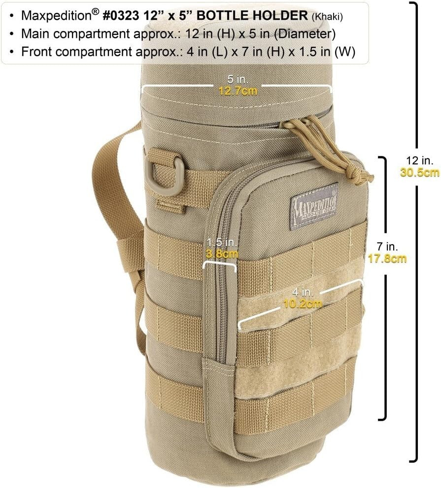 Lightweight Khaki Bottle Holder - 12" High for Hiking and Outdoor Adventures