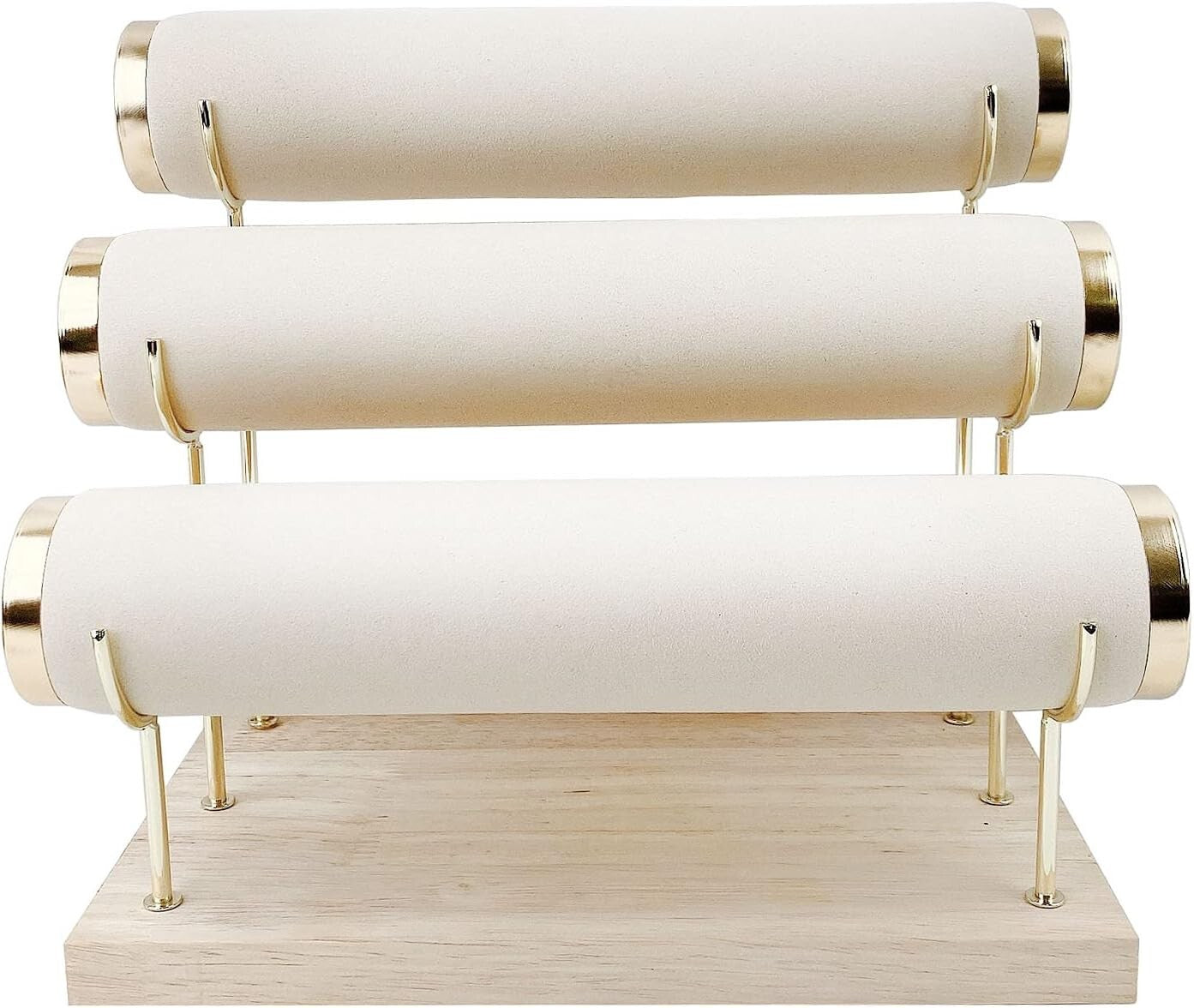 Chic Beige Velvet Bracelet Stand - Three-Tier Jewelry Display with Gold Accents