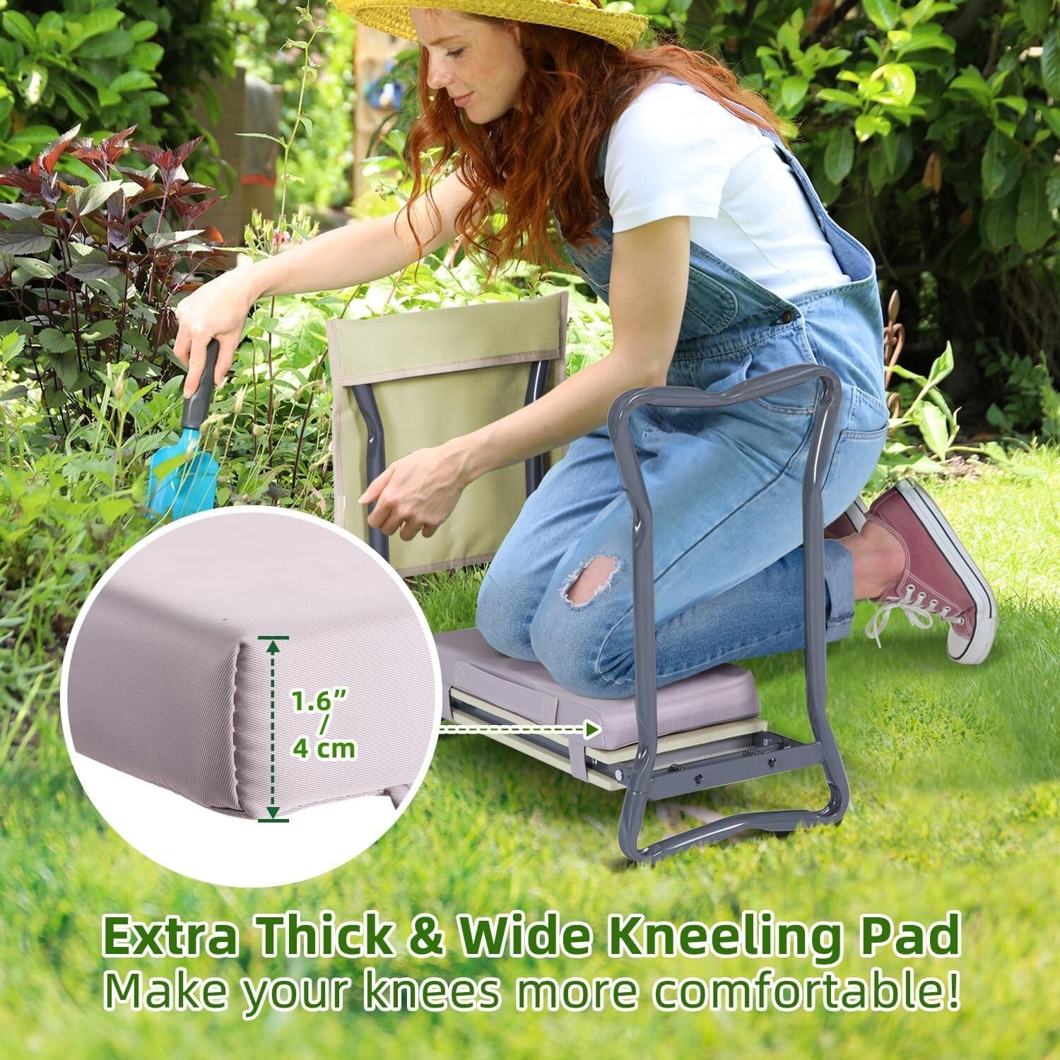 Versatile Folding Garden Stool with Extra Kneeling Pad - Supports 330 lbs