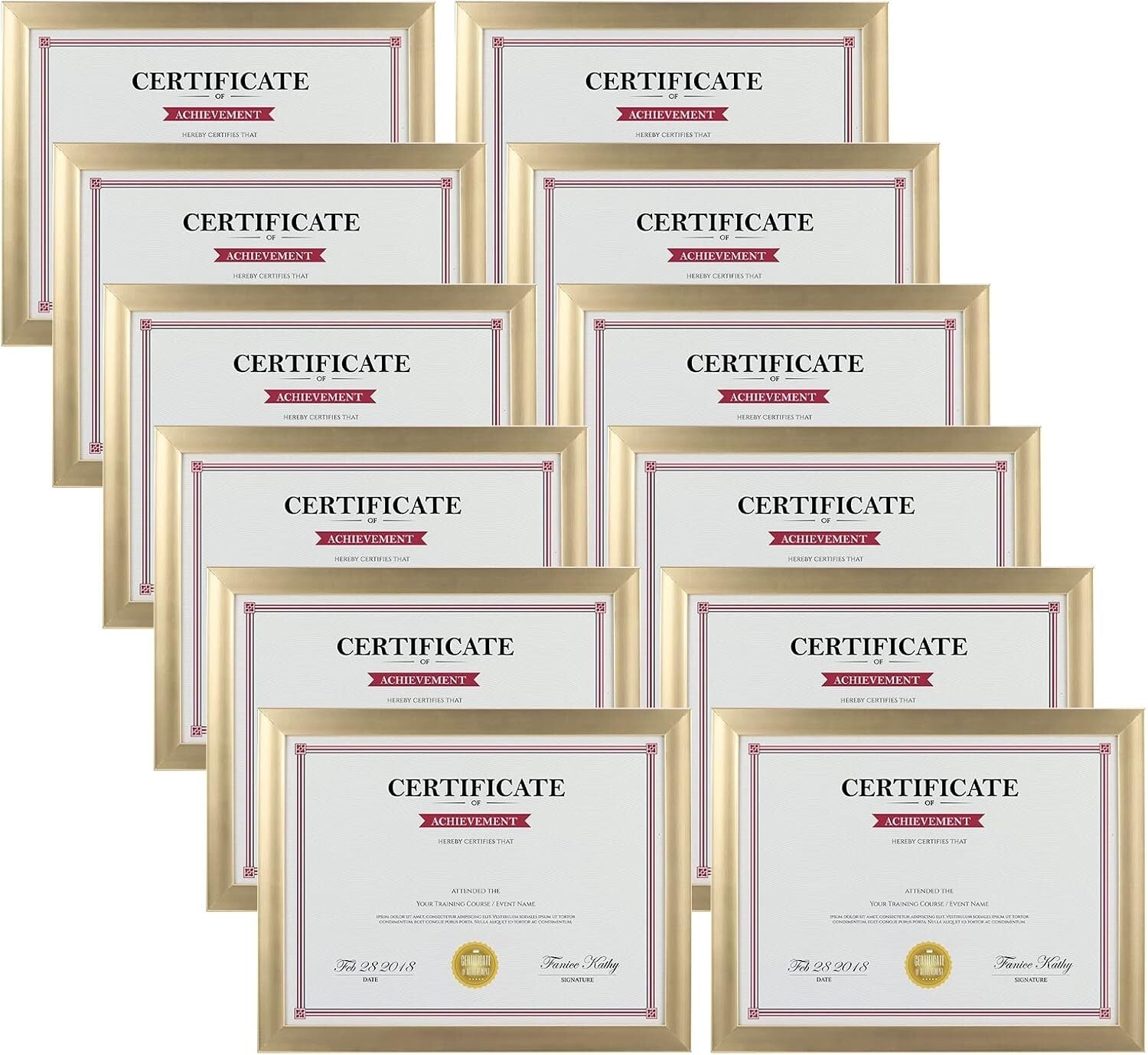 Elegant Gold 8.5x11 Picture Frame Set of 12 - Ideal for Awards & Certificates