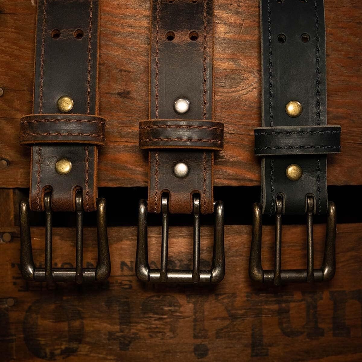 Durable Amish Crafted Leather Belt - Double Prong with Antique Finish 1½"