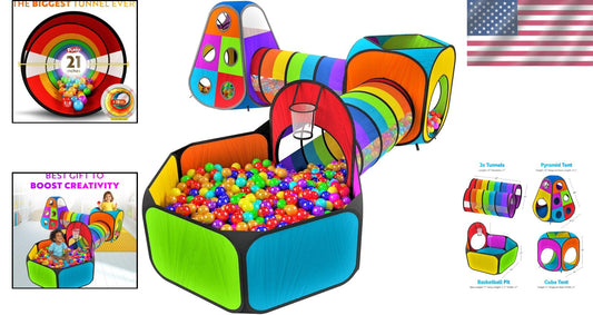 Durable 5pc Indoor/Outdoor Kids Play Tents with Crawling Tunnels & Ball Pit