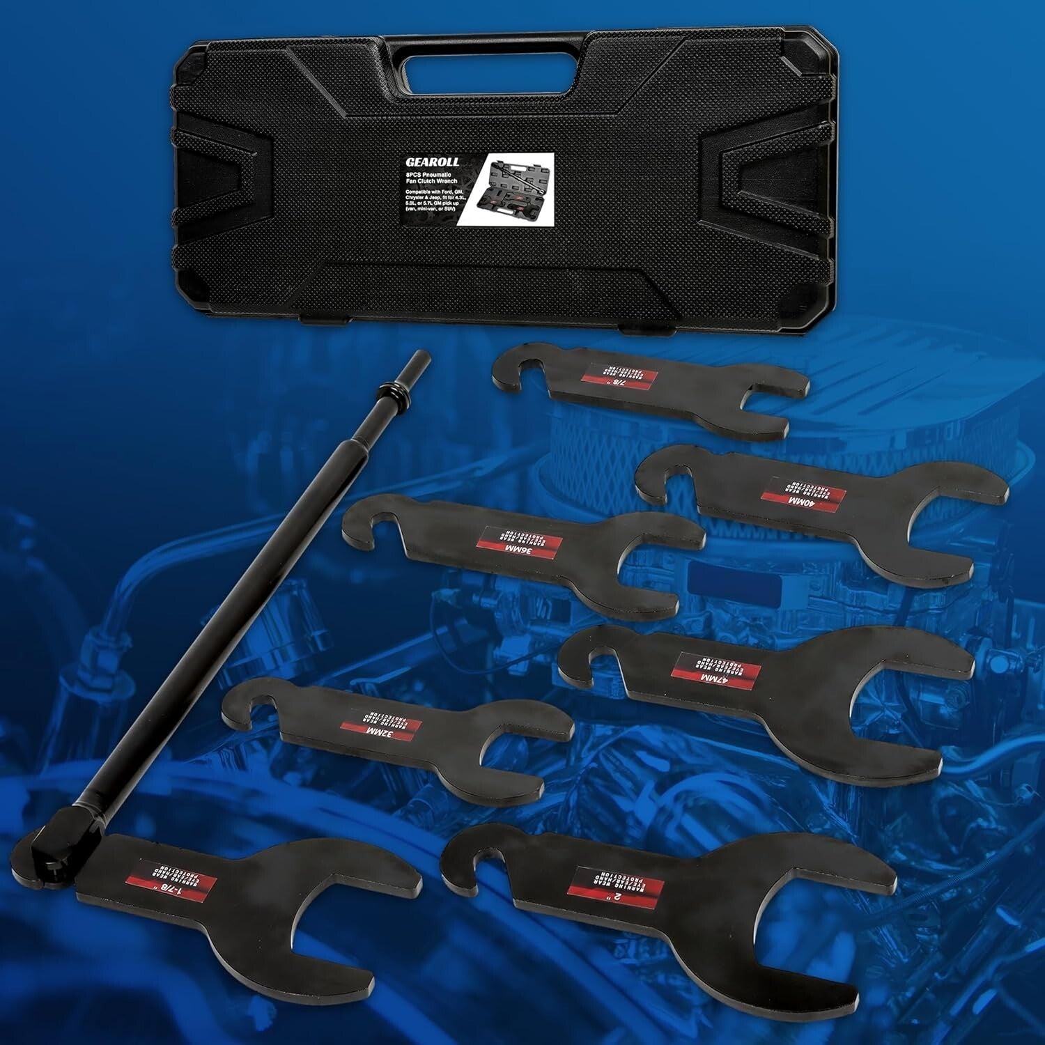 All-in-One Pneumatic Fan Clutch Wrench Kit with Blow-Molded Case - 32mm to 2''