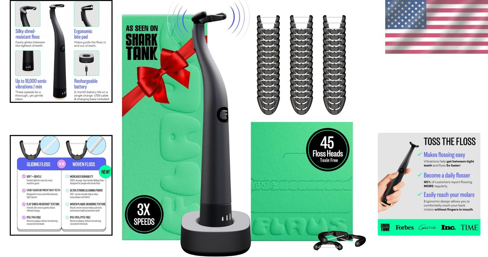 Eco-Friendly Electric Flosser with Extra Strength Woven Floss & Speed Settings