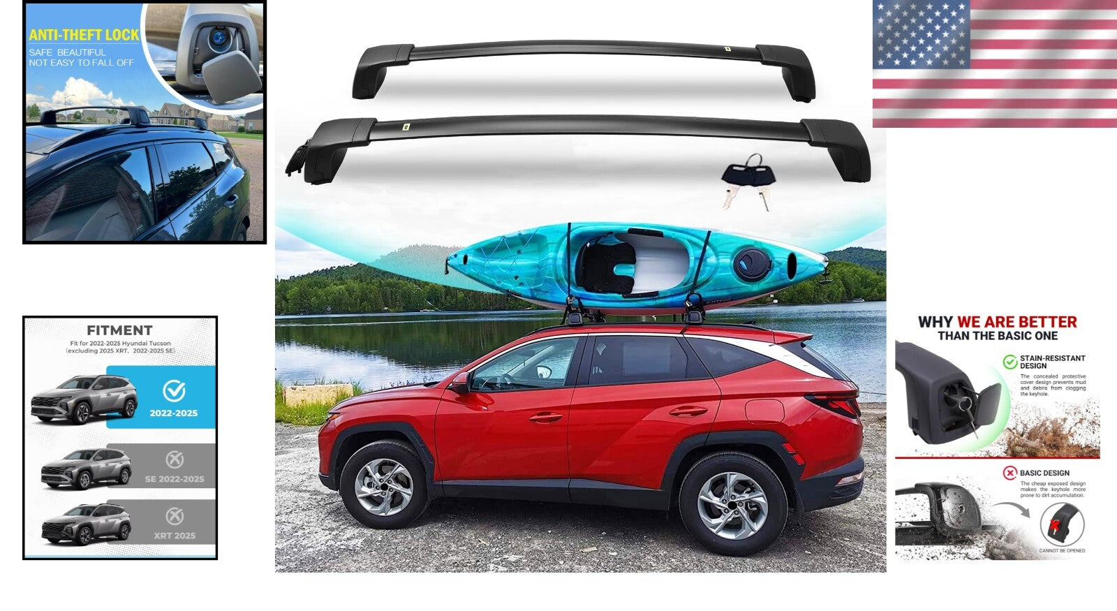 Durable Aerodynamic Roof Cross Bars for Hyundai Tucson 2022-2025 Models