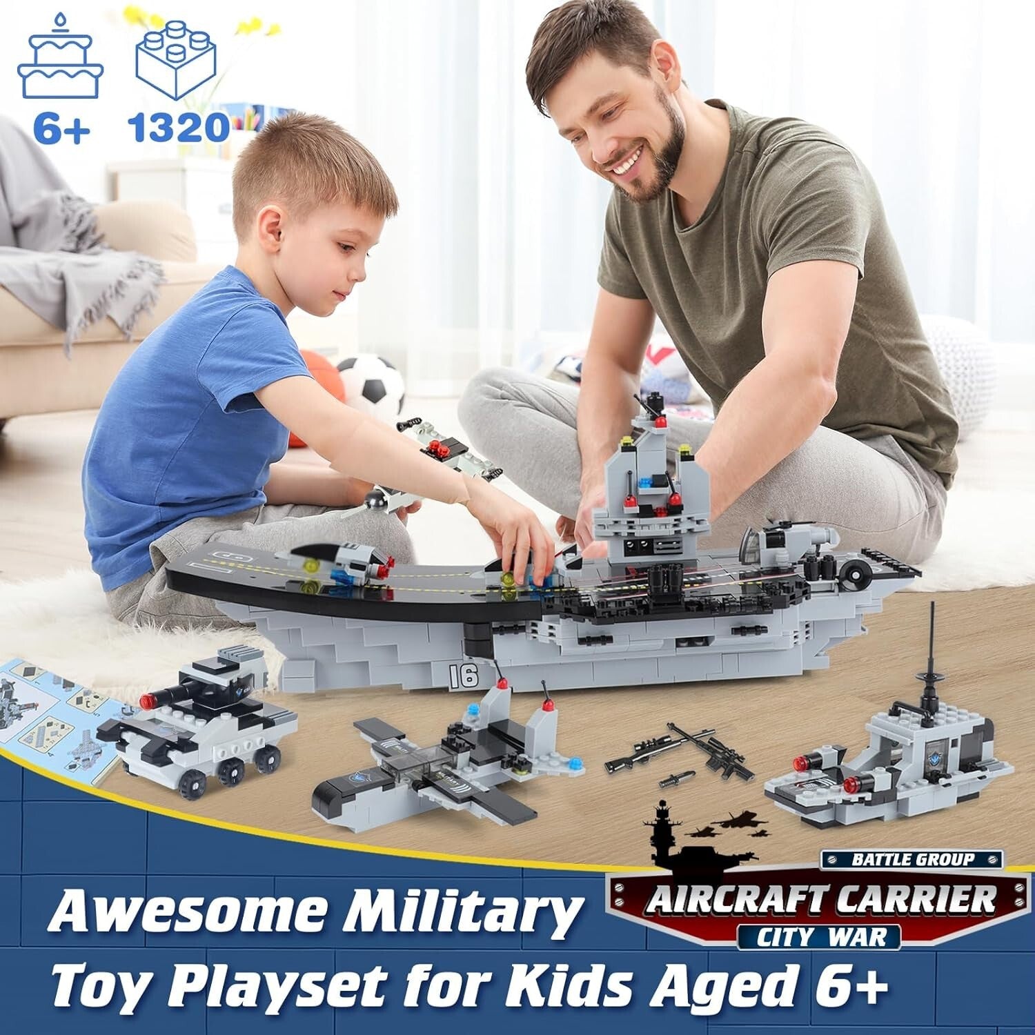 1320-Piece Aircraft Carrier Building Blocks Set - Military Adventure for Kids
