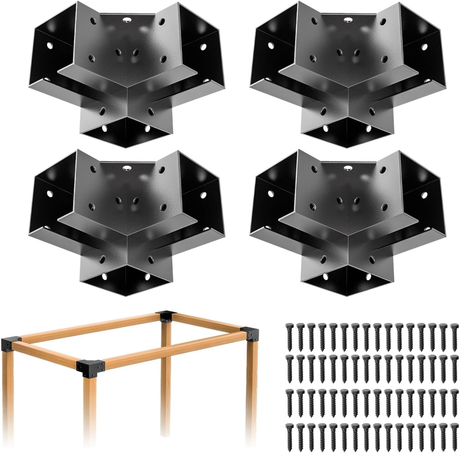 4pcs Right Angle Pergola Brackets for Flat Roofs - Durable Carbon Steel Design