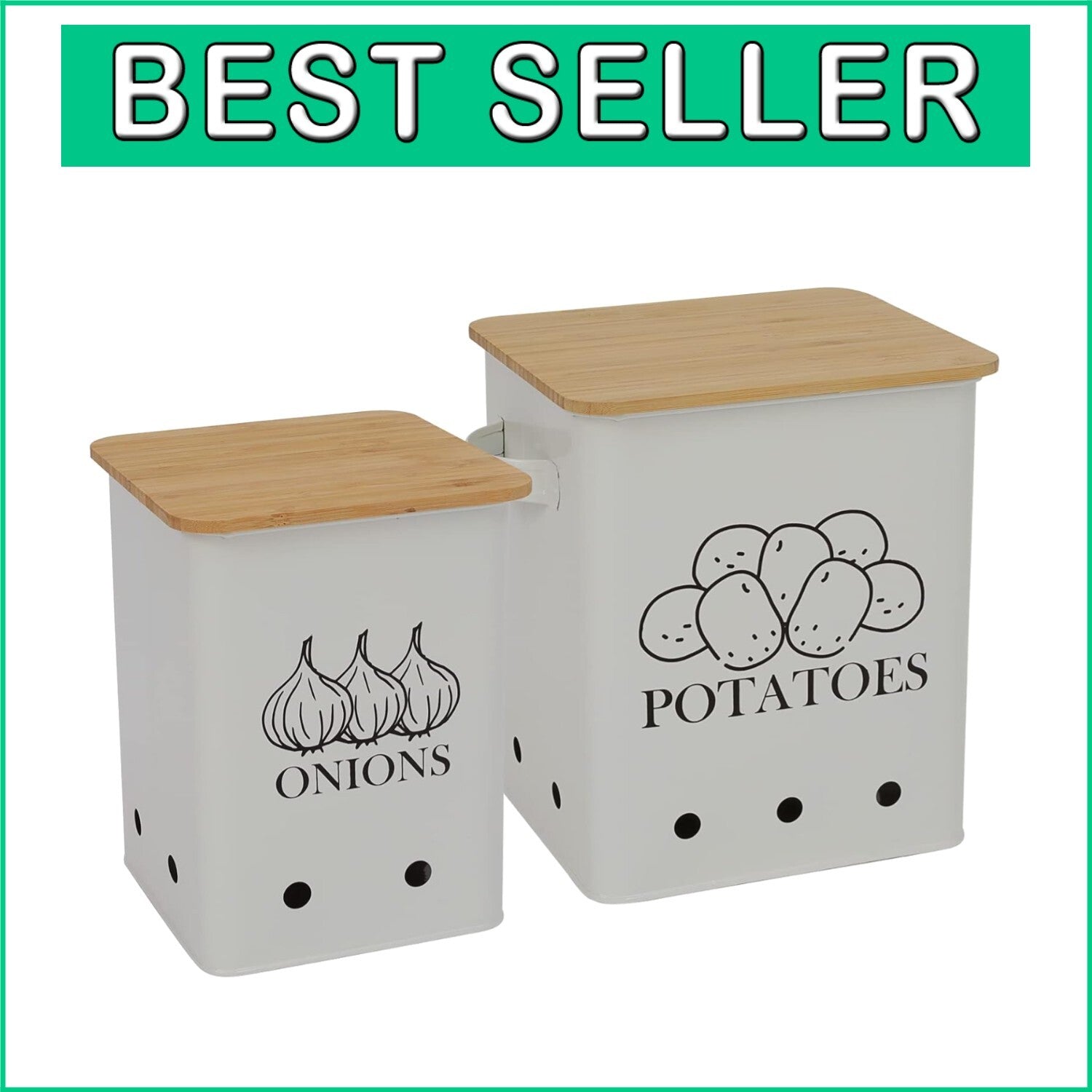 Elegant Vegetable Storage Tins Set of 2 with Wooden Lids for Fresh Produce