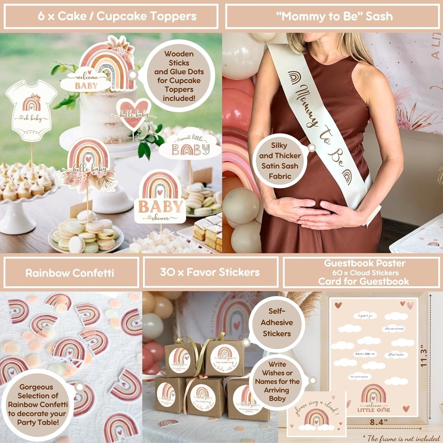 Elegant Boho Baby Shower Decorations - Complete Kit with Backdrop & Tableware