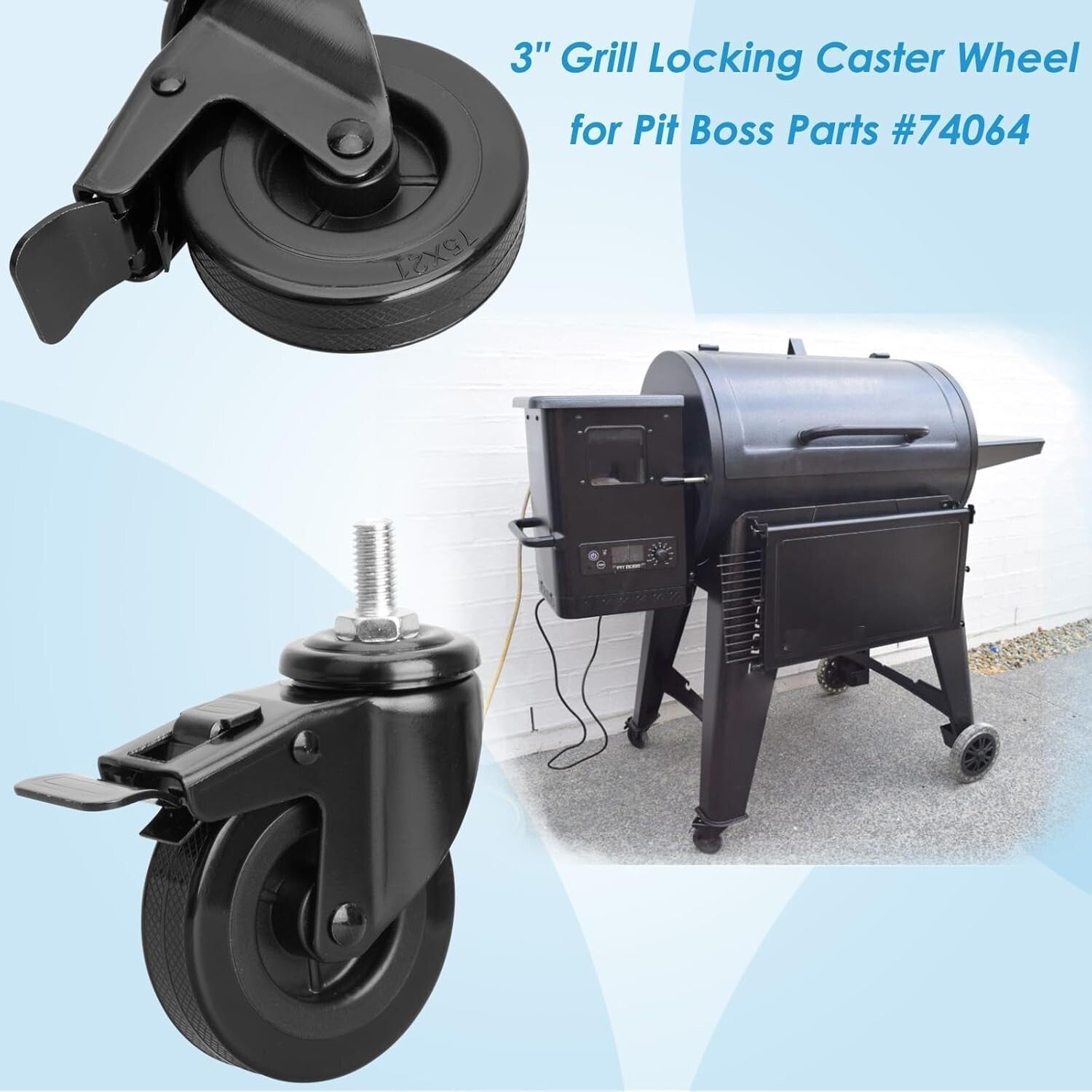 2-Pack 3" Locking Caster Wheels for Pit Boss Pellet Grill Replacement Parts