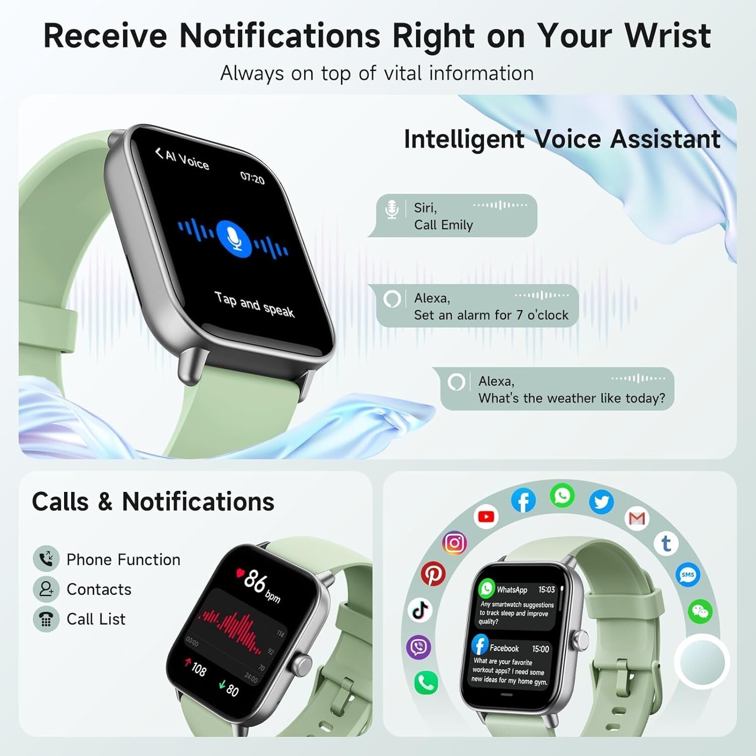 Advanced Fitness Tracker Smartwatch with Heart Rate, IP68 Waterproof & Alexa