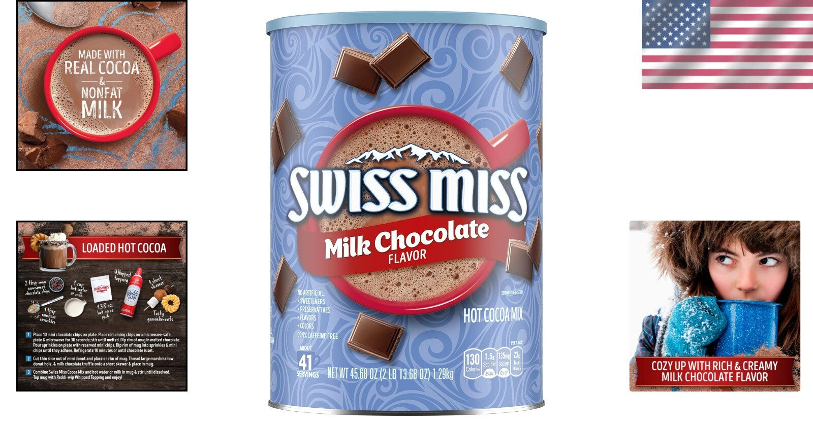 Delicious Hot Cocoa Mix - Milk Chocolate Flavor, 45.68 oz Canister Pack of 6