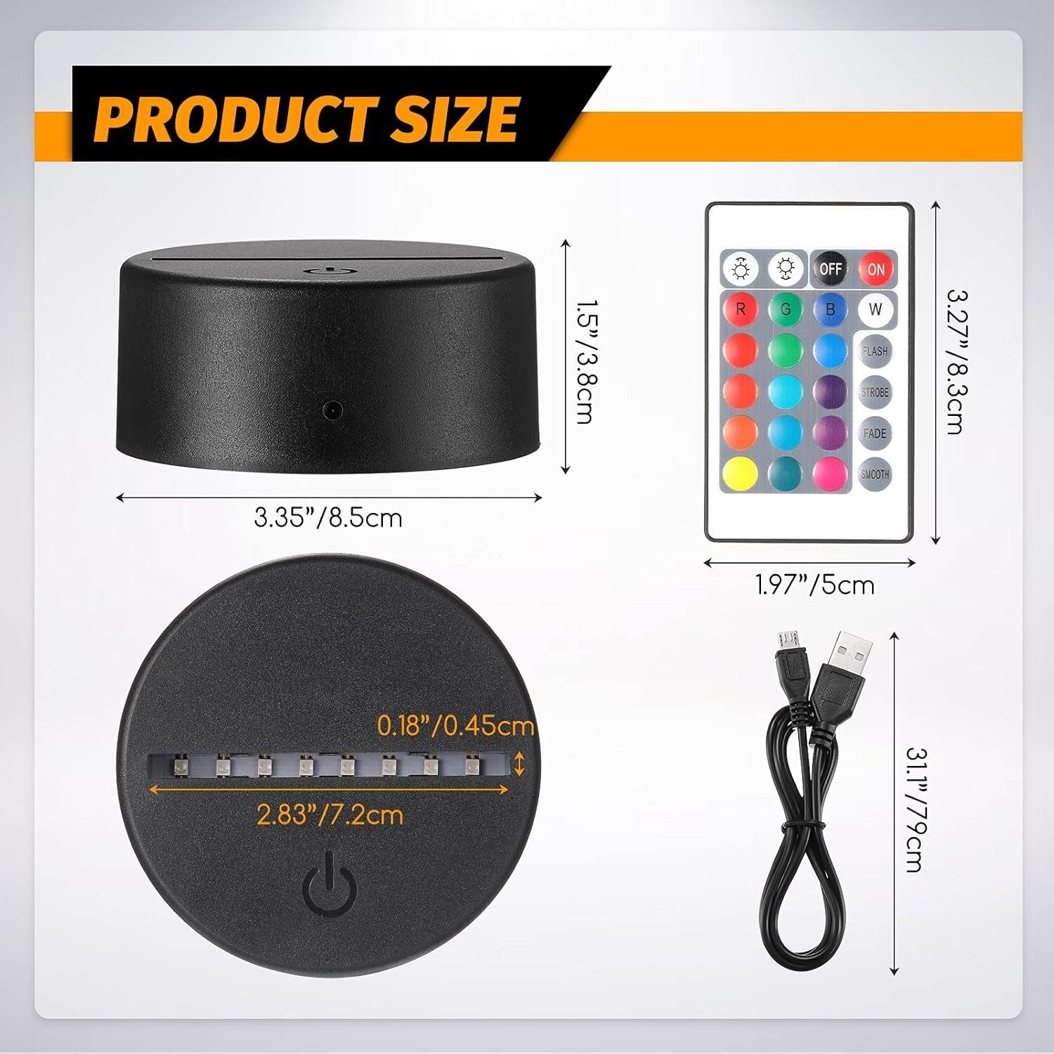 Energy Efficient 3D LED Display Bases - 12 Pack with Remote Control & USB Power