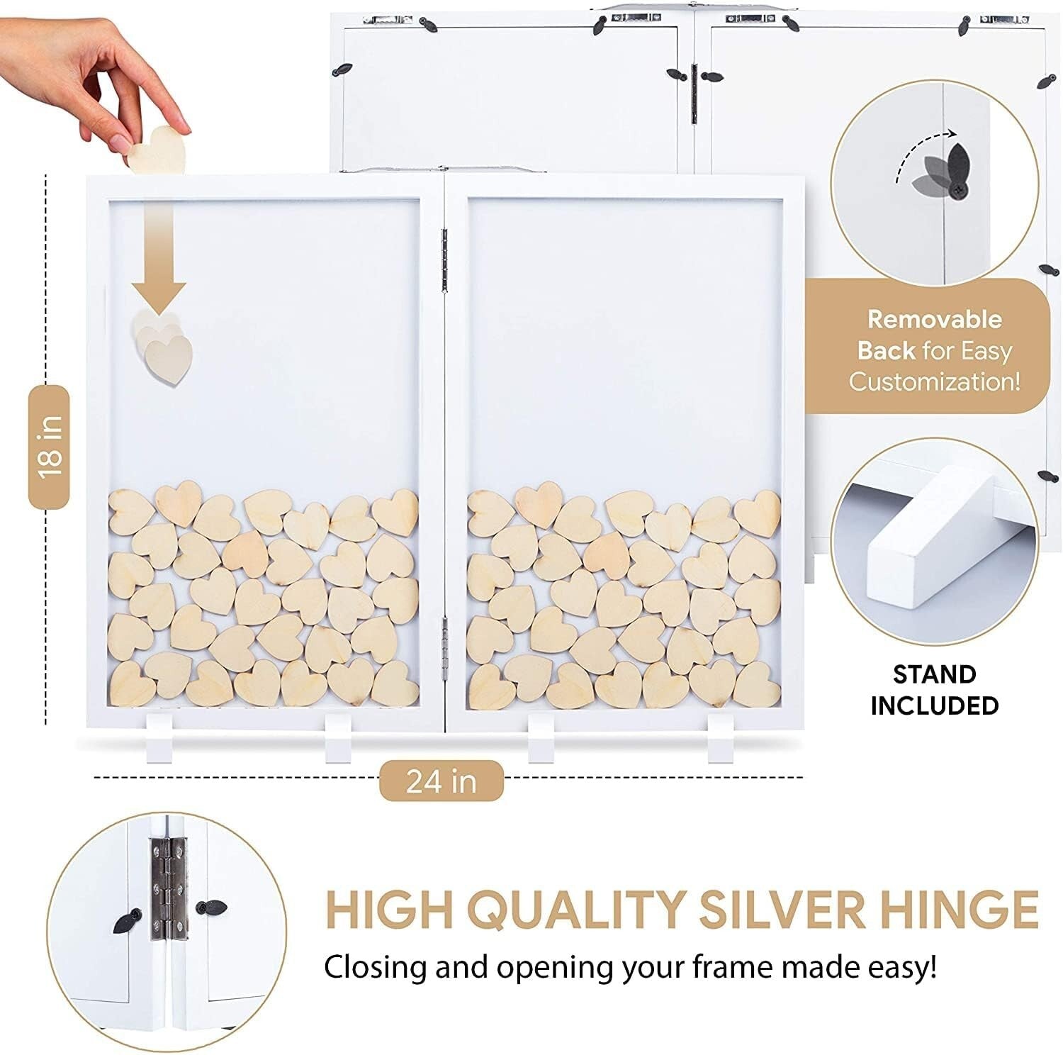 Rustic Wedding Guest Book with 160 Hearts - Unique Decor for Special Occasions