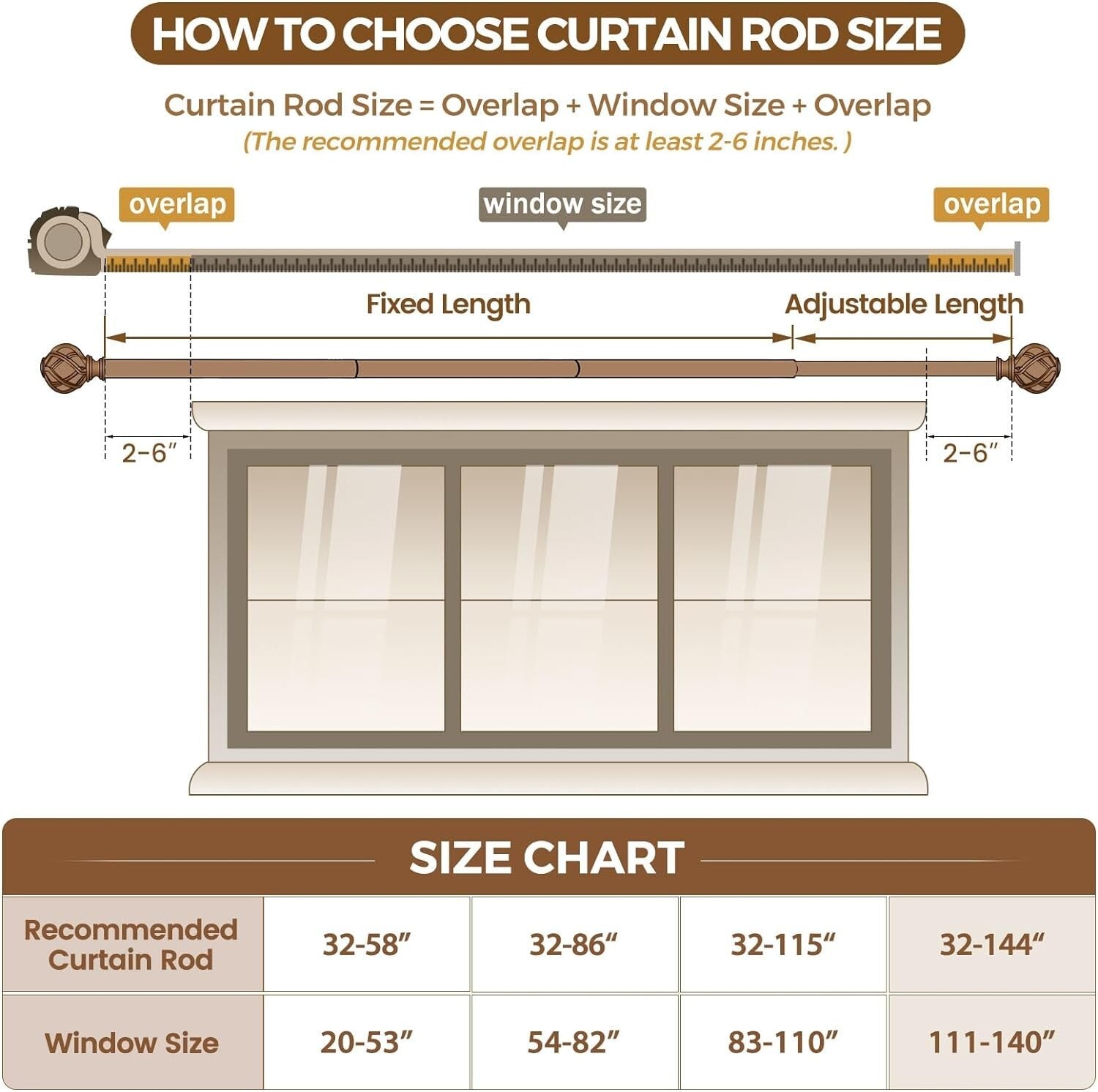 Artistic Bronze Curtain Rods with Twisted Finials - Adjustable 72 to 144 Inches