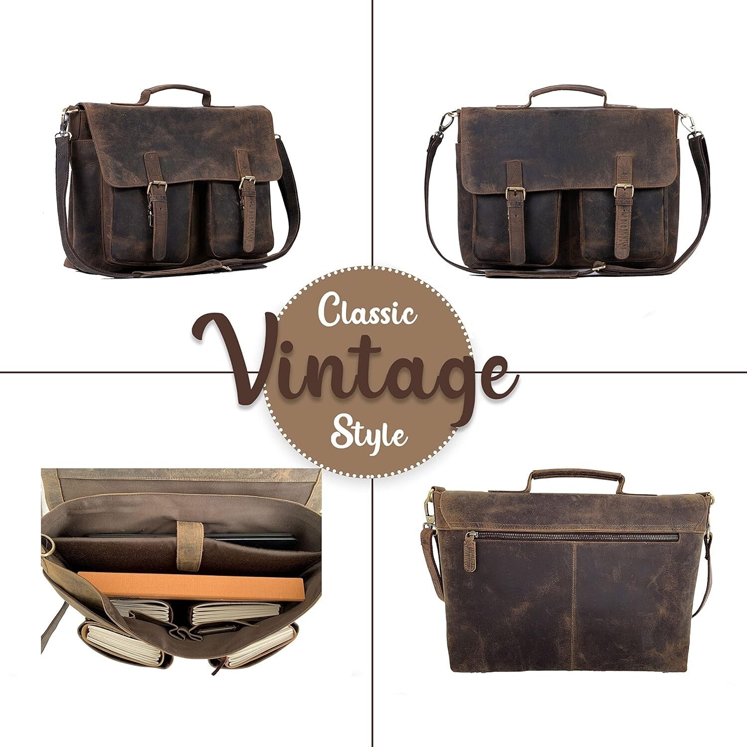 Spacious Buffalo Leather Laptop Messenger Bag - Ideal for Students & Pros