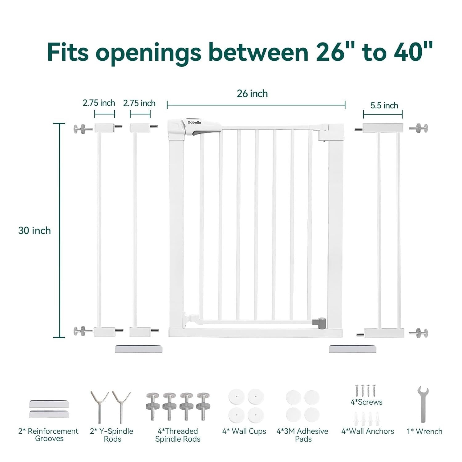 Adjustable Pressure Mounted Baby Gate: Fits Narrow & Wide Openings, 30'' Tall