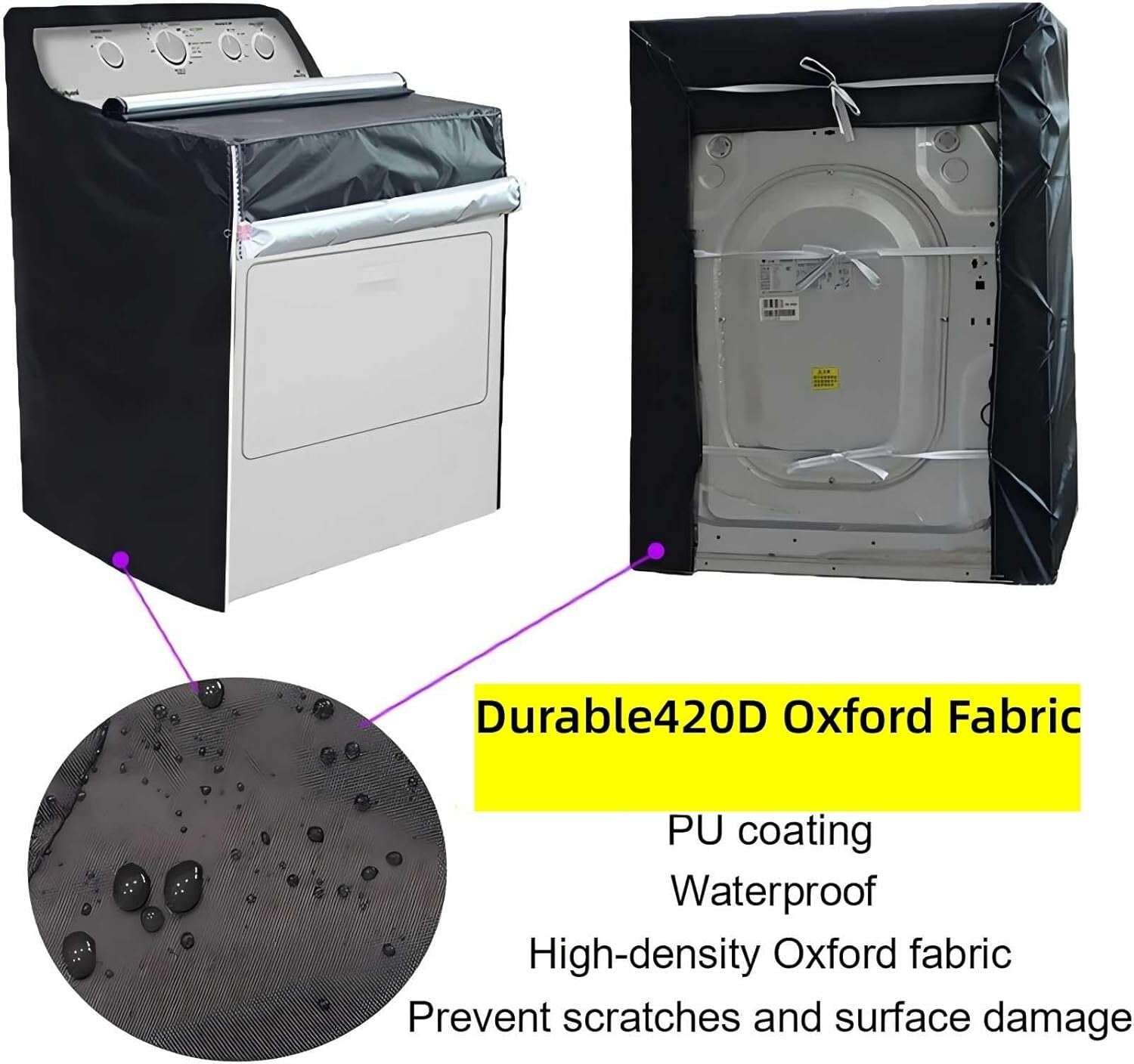 Elegant Black Washer and Dryer Covers, Zipper Design for Easy Access - 2 Pieces