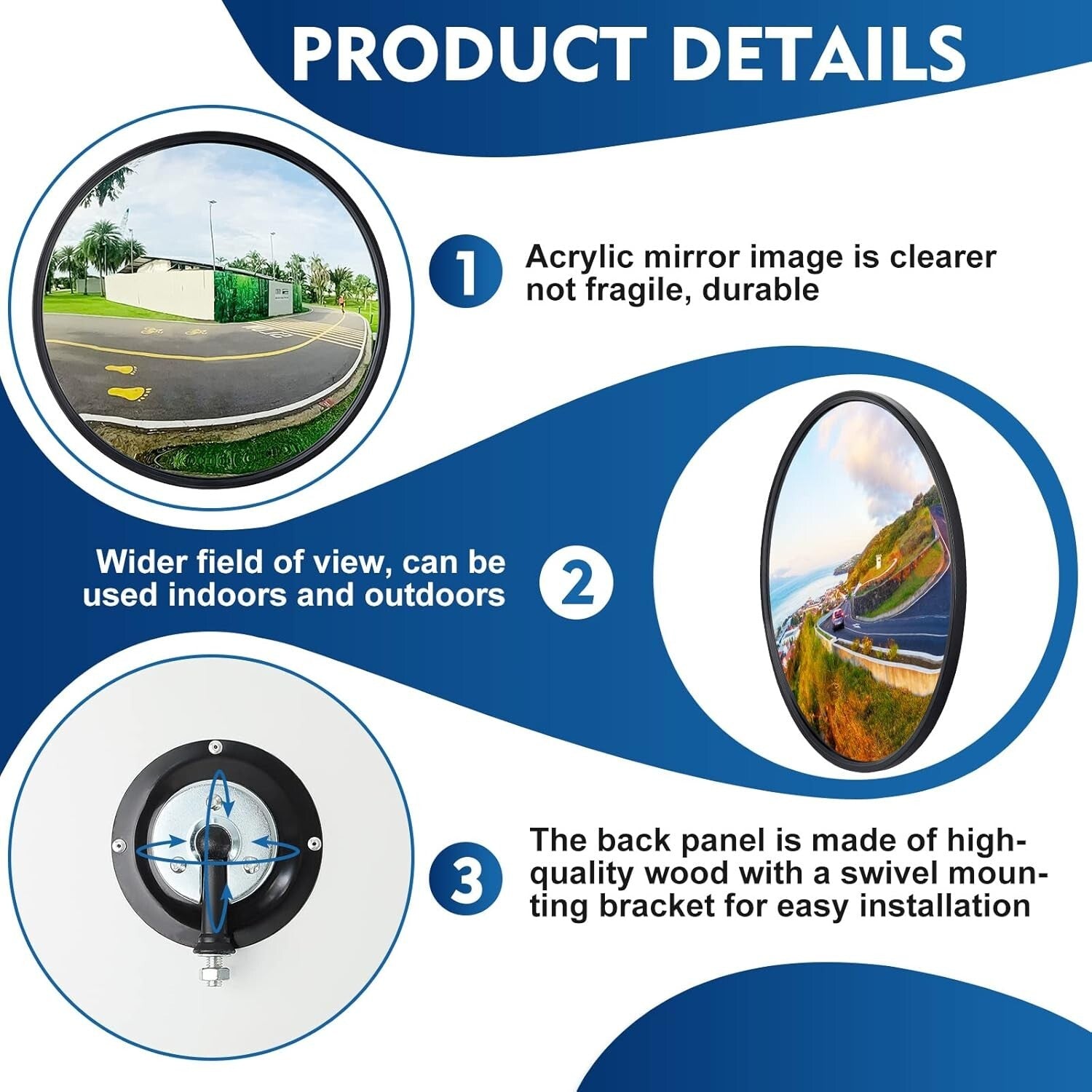 Durable 8'' Round Convex Mirrors with Fixing Bracket for Home & Business Safety