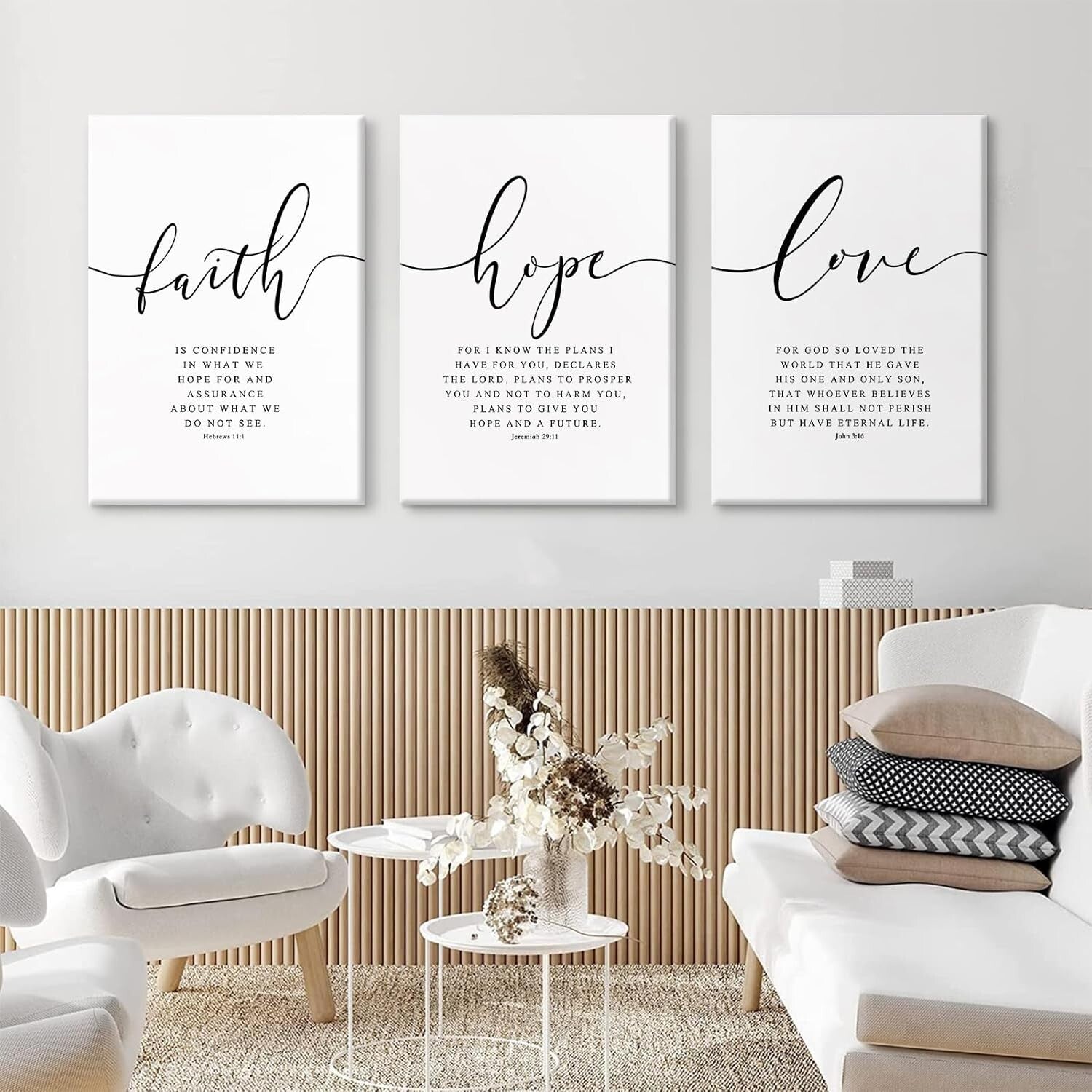 Elegant 3-Piece Bible Verse Wall Art - 16x24 Framed Canvas Prints for Any Room