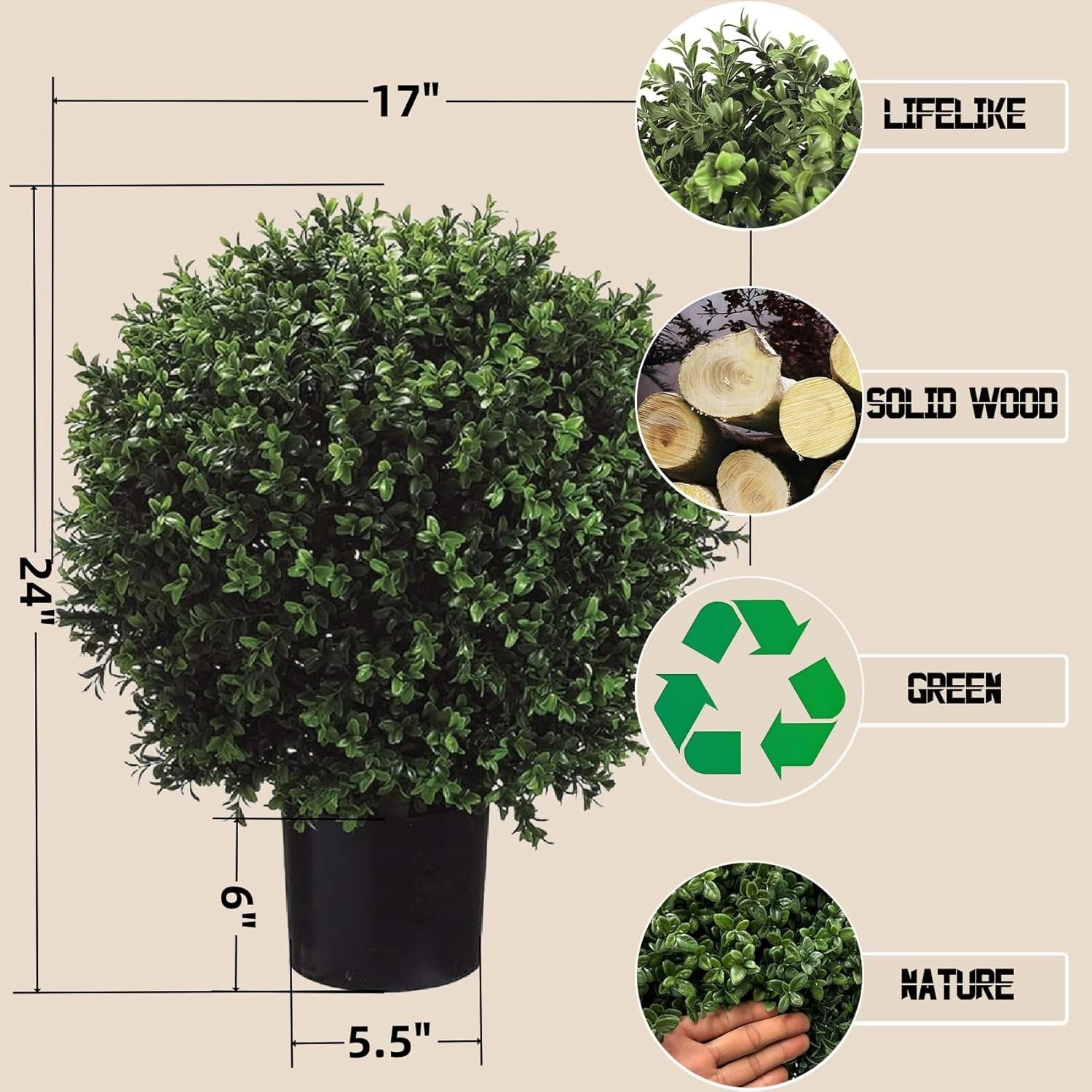 Maintenance-Free Boxwood Topiary Trees - 24" Stylish Decor for Every Space