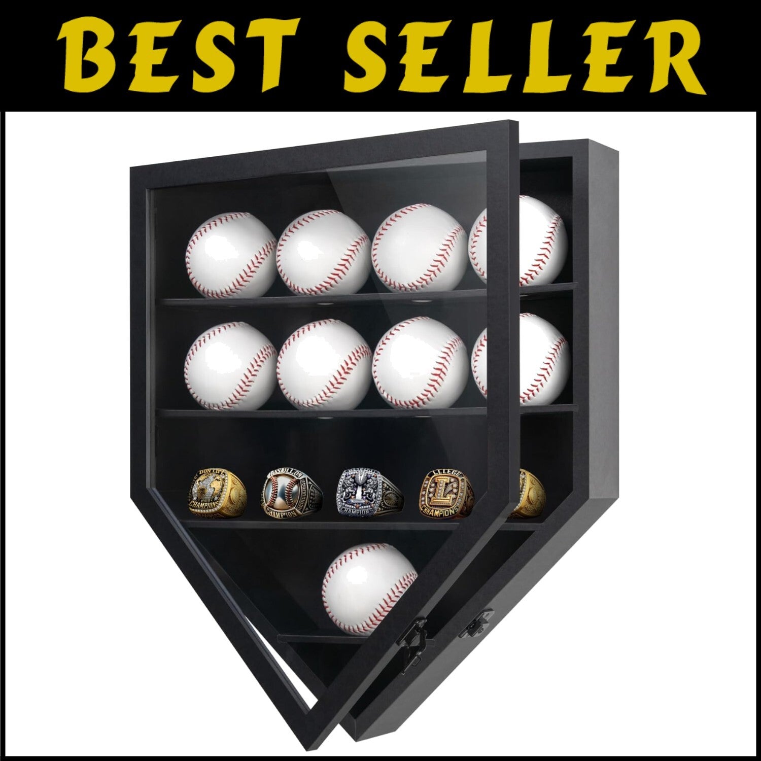 Premium 12-Ball Baseball Display Case with Polished Plexiglass - Black Finish