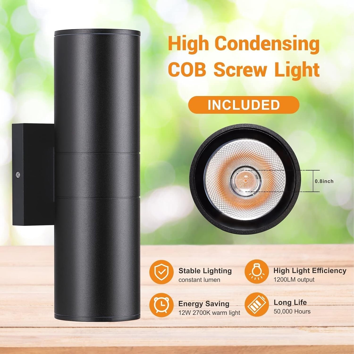 Energy Efficient IP65 Waterproof Outdoor LED Cylinder Lights - 12W Warm White