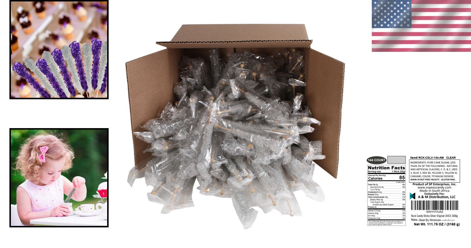144 Count Original Flavor Rock Candy Sticks - Perfect for Showers & Receptions