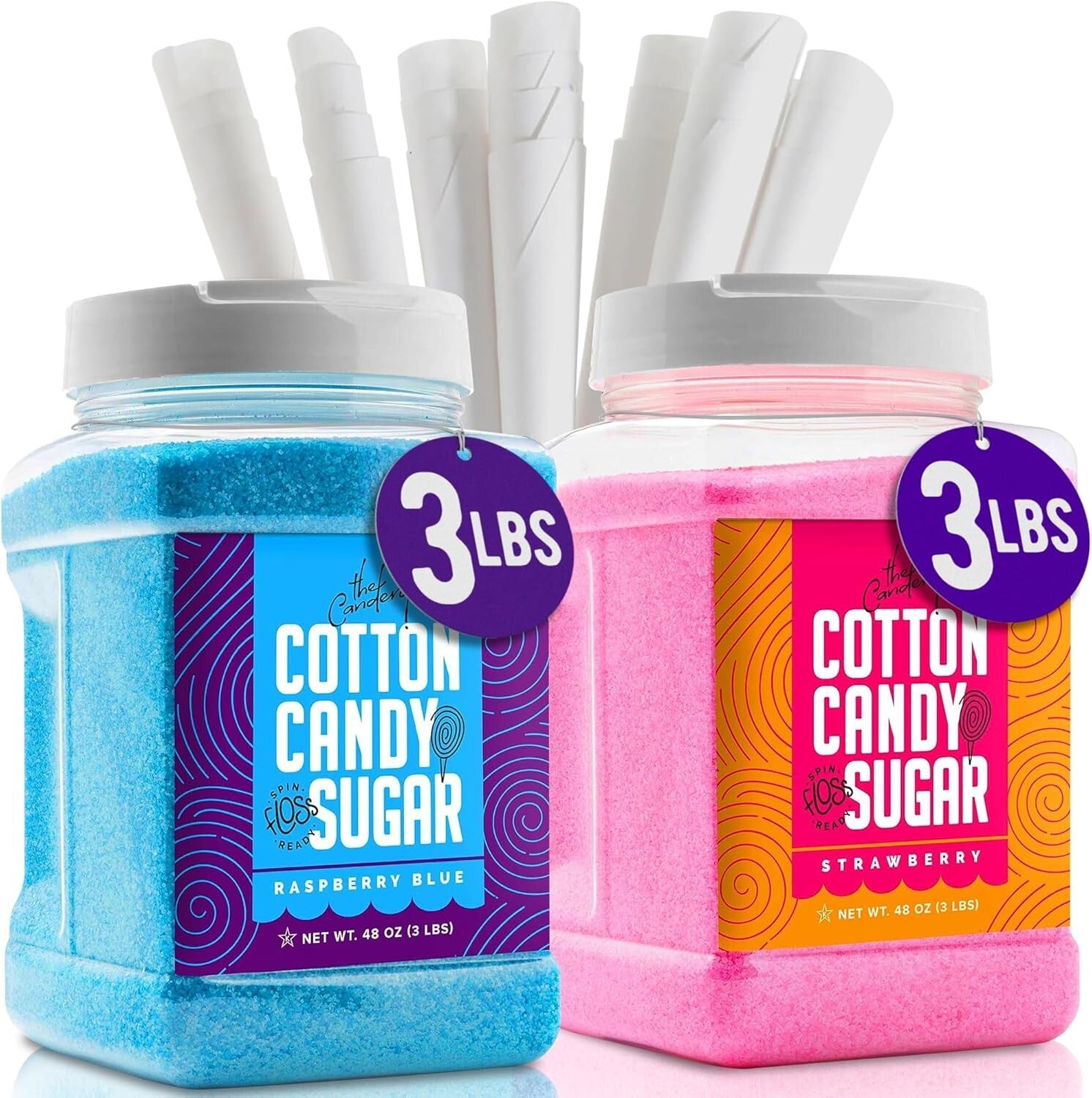 Delightful 2-Pack Cotton Candy Floss Sugar - Raspberry Blue & Strawberry