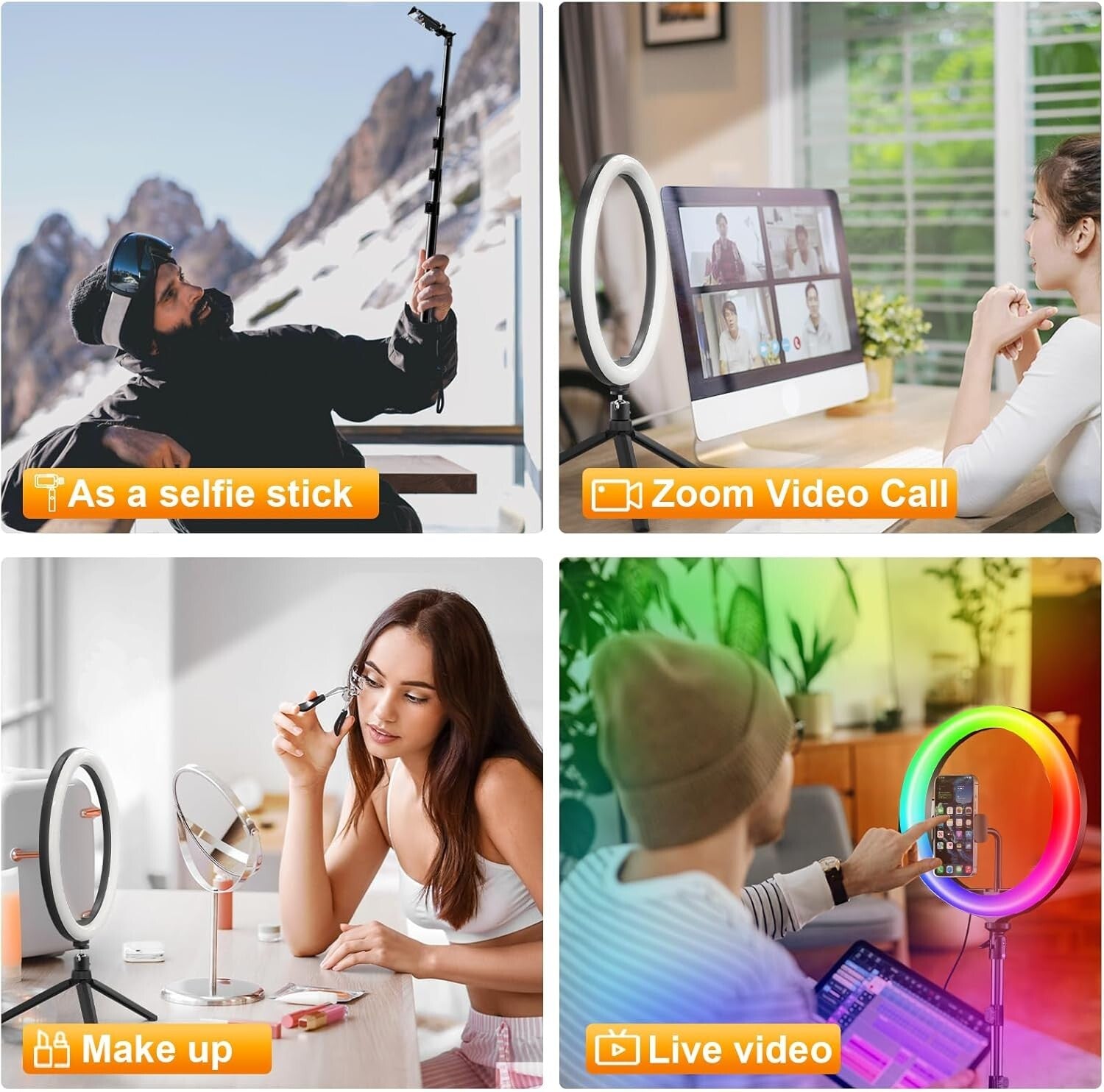 12'' Selfie Ring Light with 73'' Tripod - 38 Color Modes & Dimmable Brightness