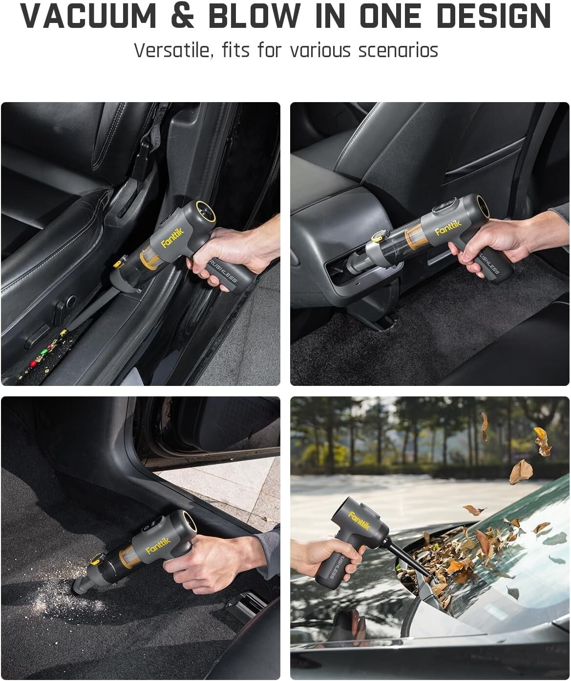 Handheld Mini Vacuum with Brushless Motor - USB Rechargeable with LED Indicator