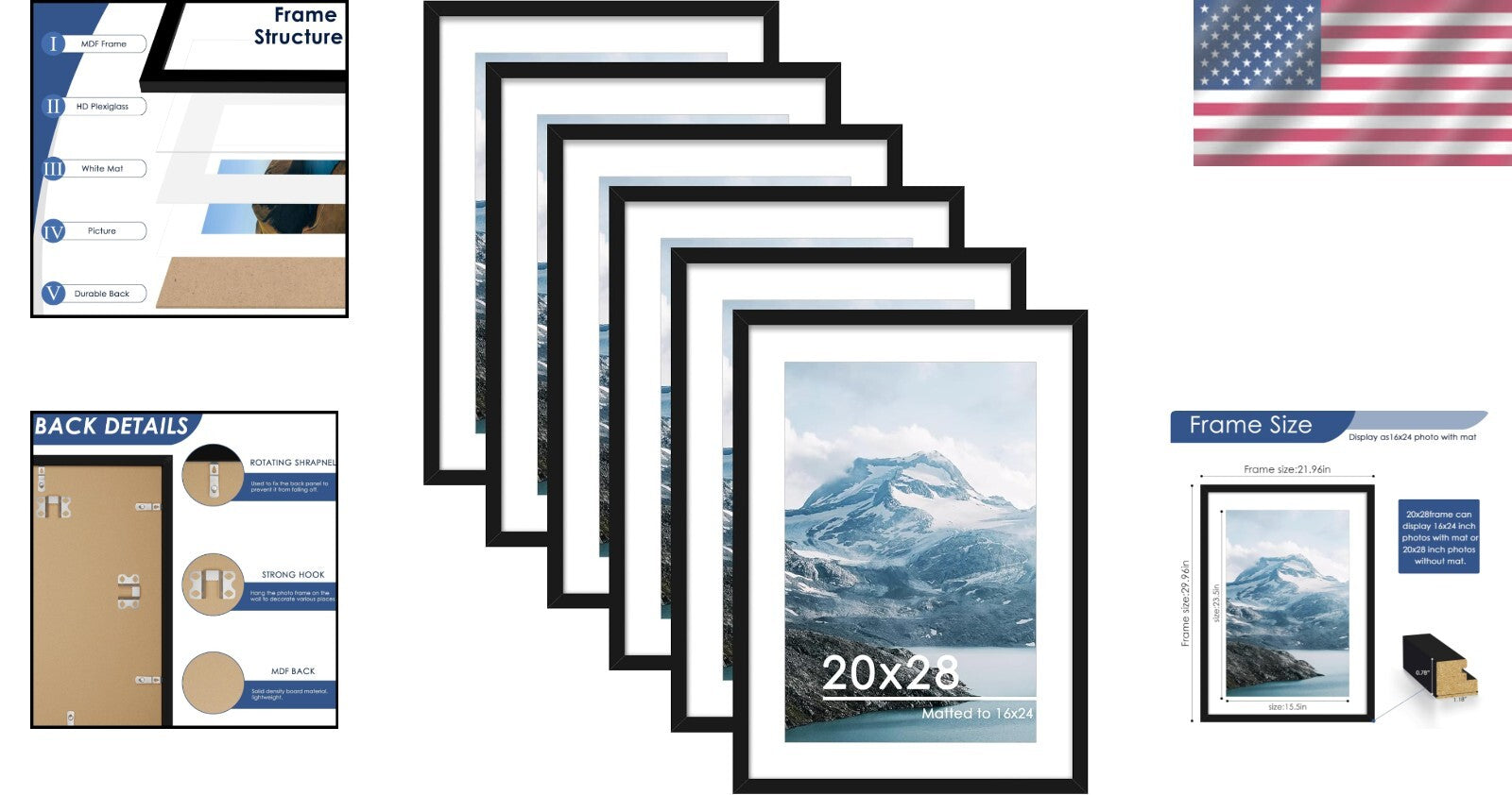 Elegant Black 20x28 Picture Frames – Snap-Open Design for Easy Art Swapping